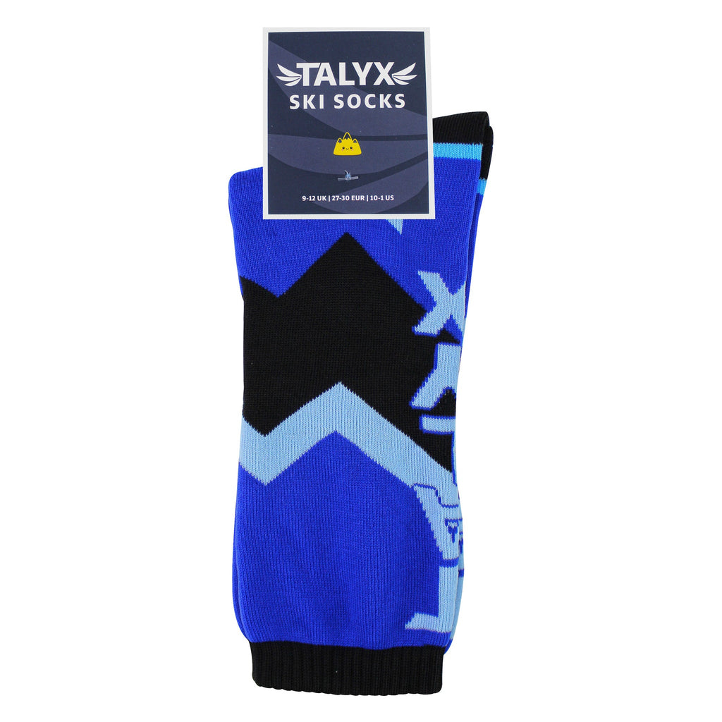 Boys thermal ski socks in blue and navy with cushioned foot and reinforced heel — view 2