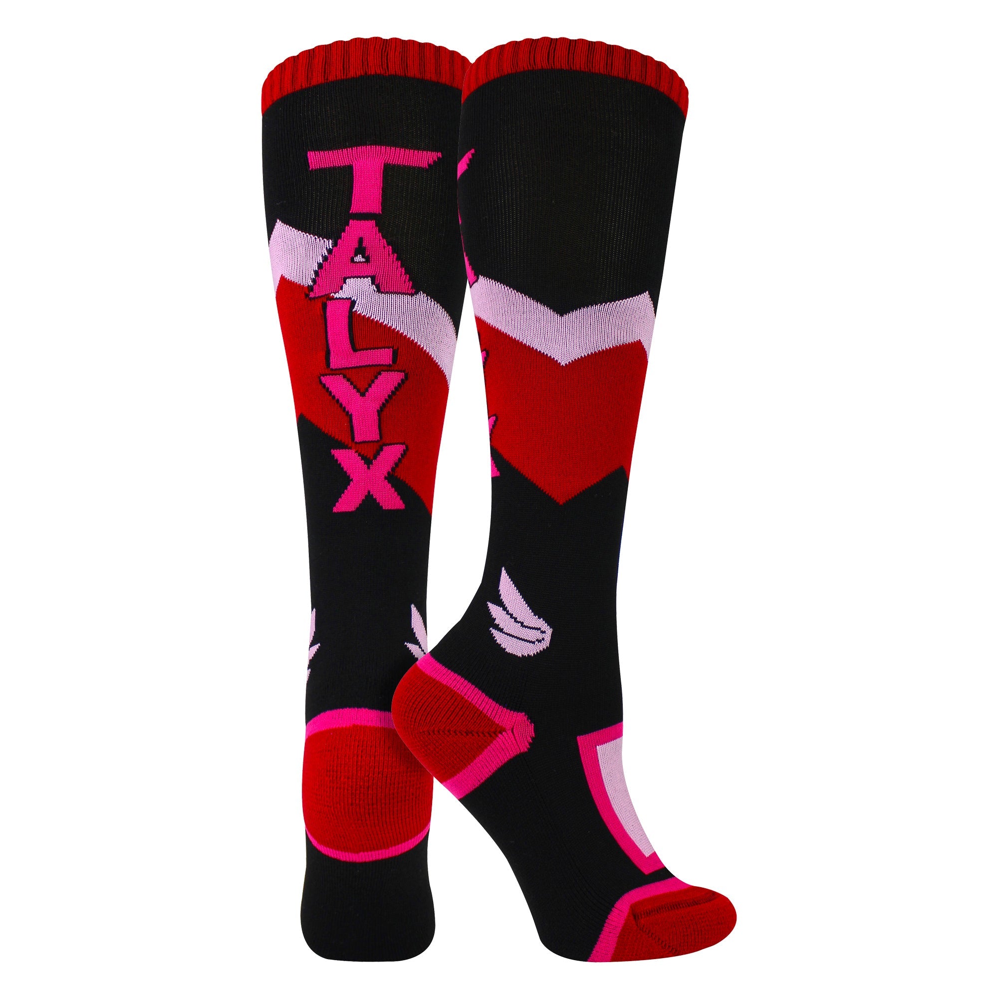 TALYX girls thermal ski socks in bright pink with reinforced heel and cushioned foot design.