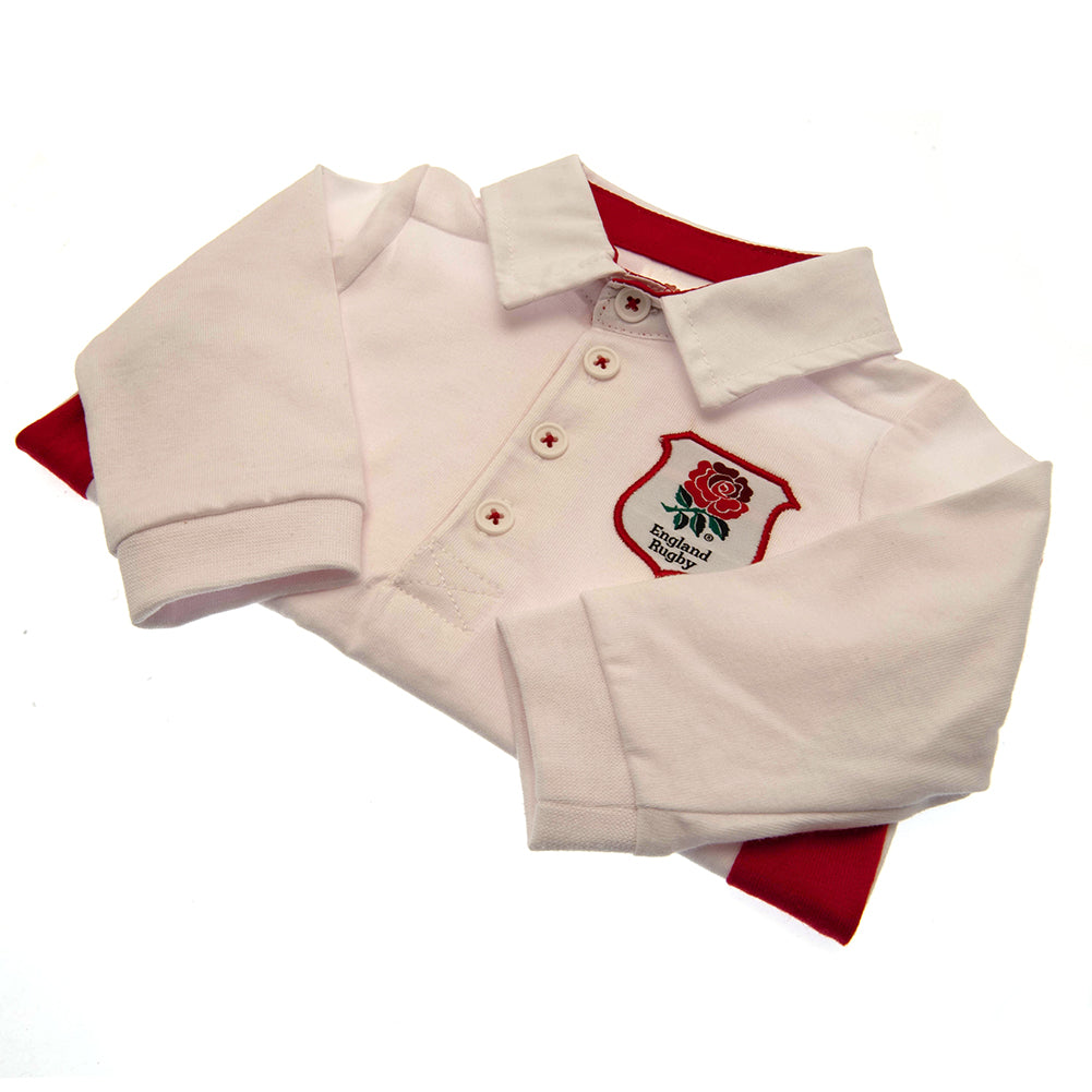 England RFU baby rugby jersey in white with long sleeves and embroidered red rose crest — view 3