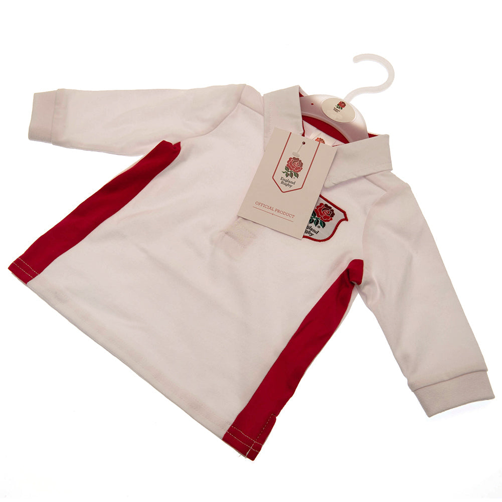 White long sleeve England RFU baby rugby jersey with embroidered red rose crest — view 4