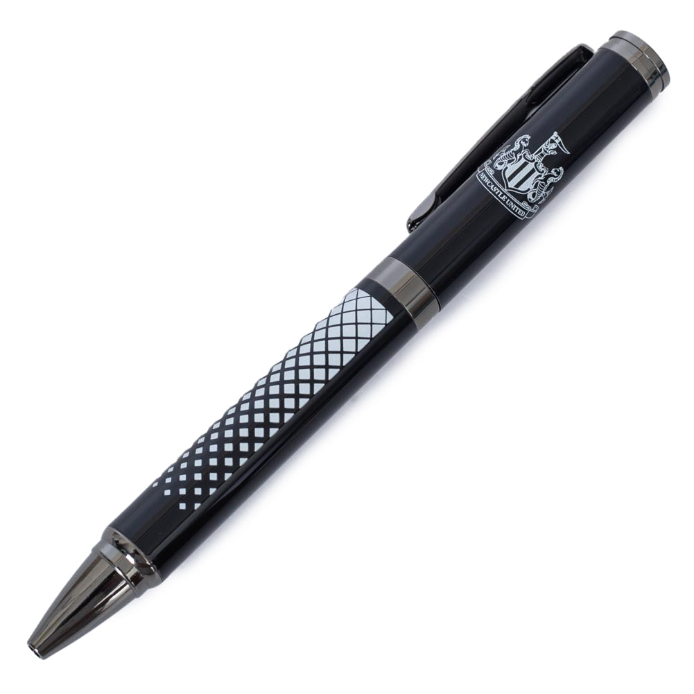 Black metal Newcastle United FC tactical ballpoint pen featuring official white club crest and pocket clip