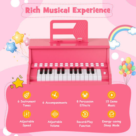 25 Keys Kids Piano Keyboard with Adjustable Speed and Teaching Mode-Brown