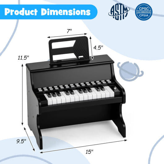 25 Keys Kids Piano Keyboard with Adjustable Speed and Teaching Mode-Brown