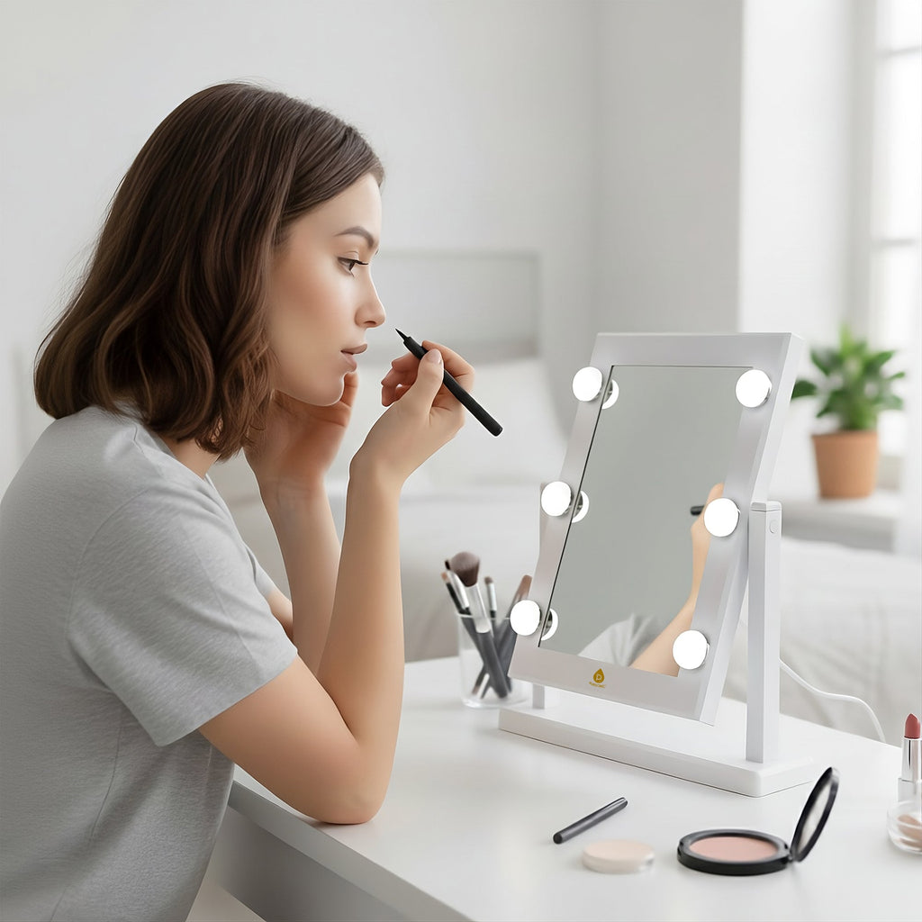 Pursonic dual LED vanity mirrors with illuminated borders adjustable stands and 5X magnification attachment — view 4