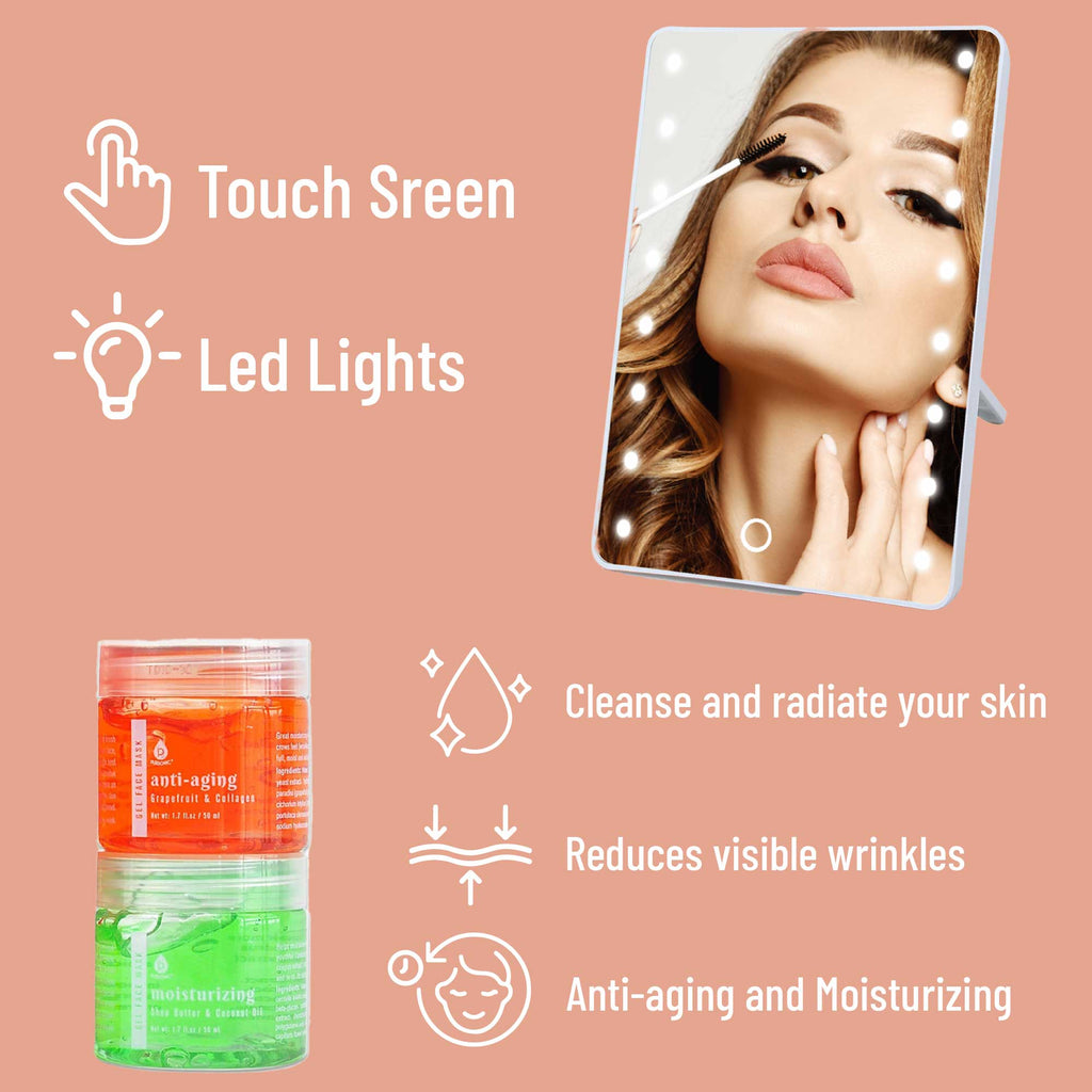 Pursonic touchscreen LED vanity mirror and dual gel and mud face mask set with applicator tool — view 5