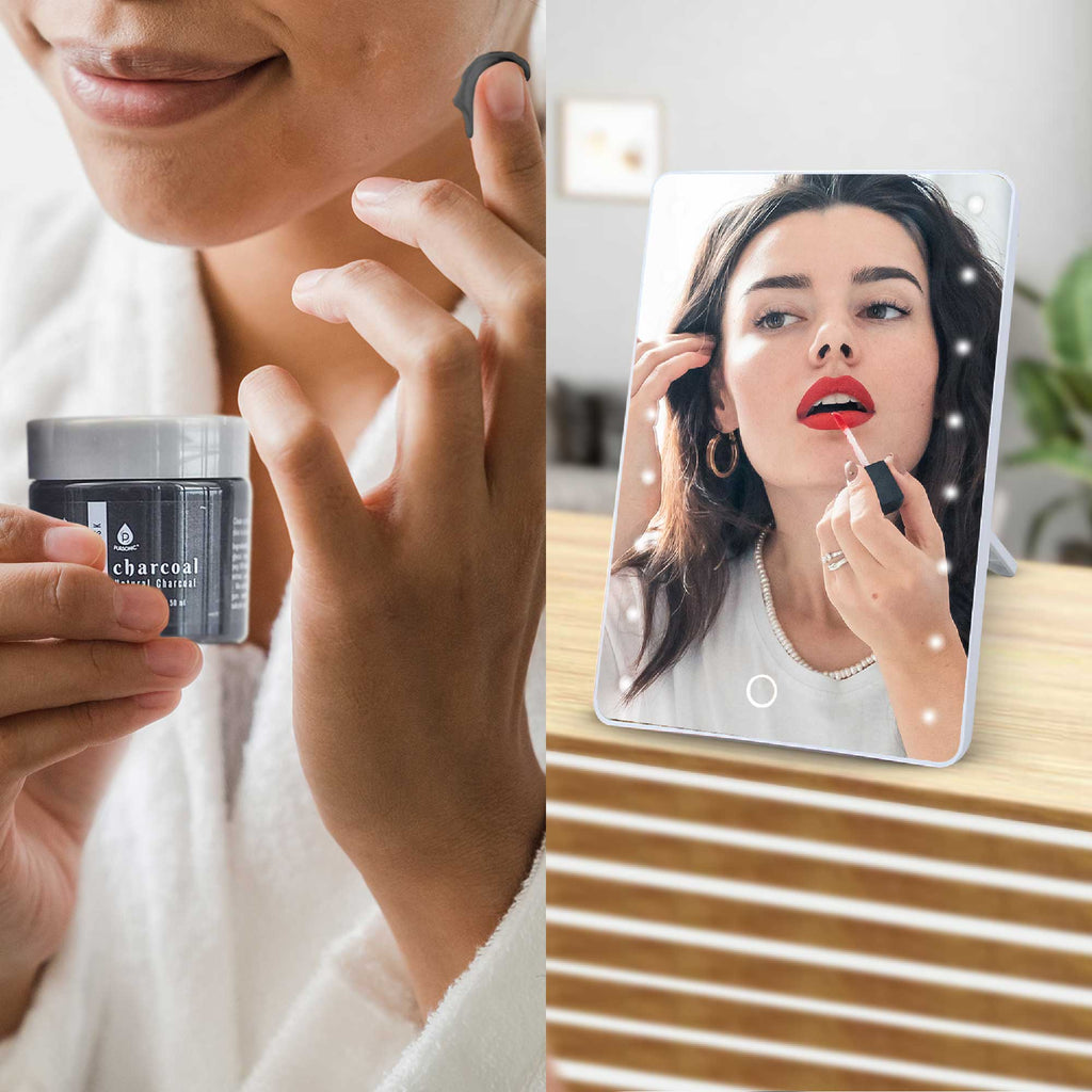 Pursonic touchscreen LED vanity mirror and dual gel and mud face mask set with applicator tool — view 4