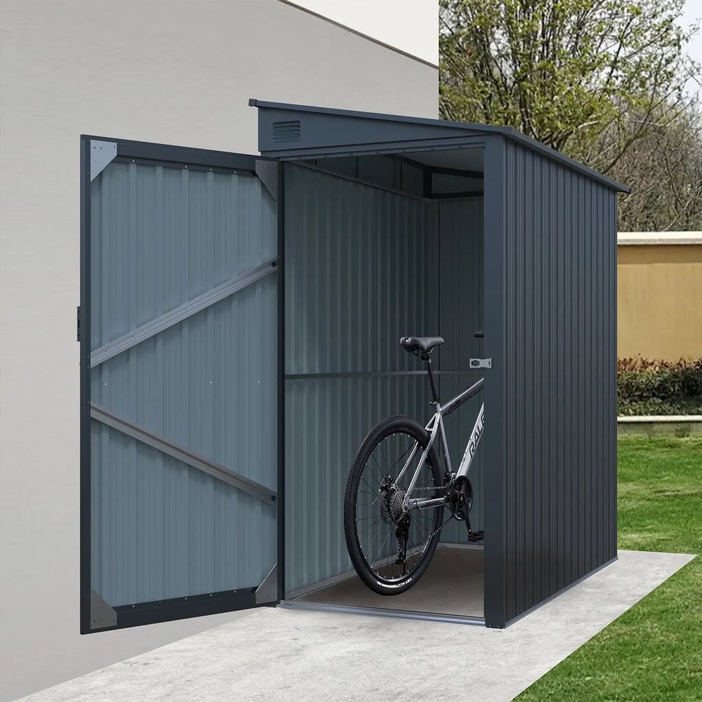 3' x 6' Galvanized Metal Pent Shed, 29 GA Corrugated Metal, 75" Upper edge, TMG-MS0306-1