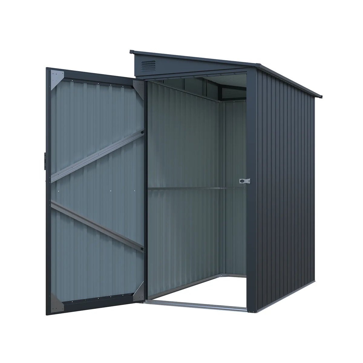 3' x 6' Galvanized Metal Pent Shed, 29 GA Corrugated Metal, 75" Upper edge, TMG-MS0306-4