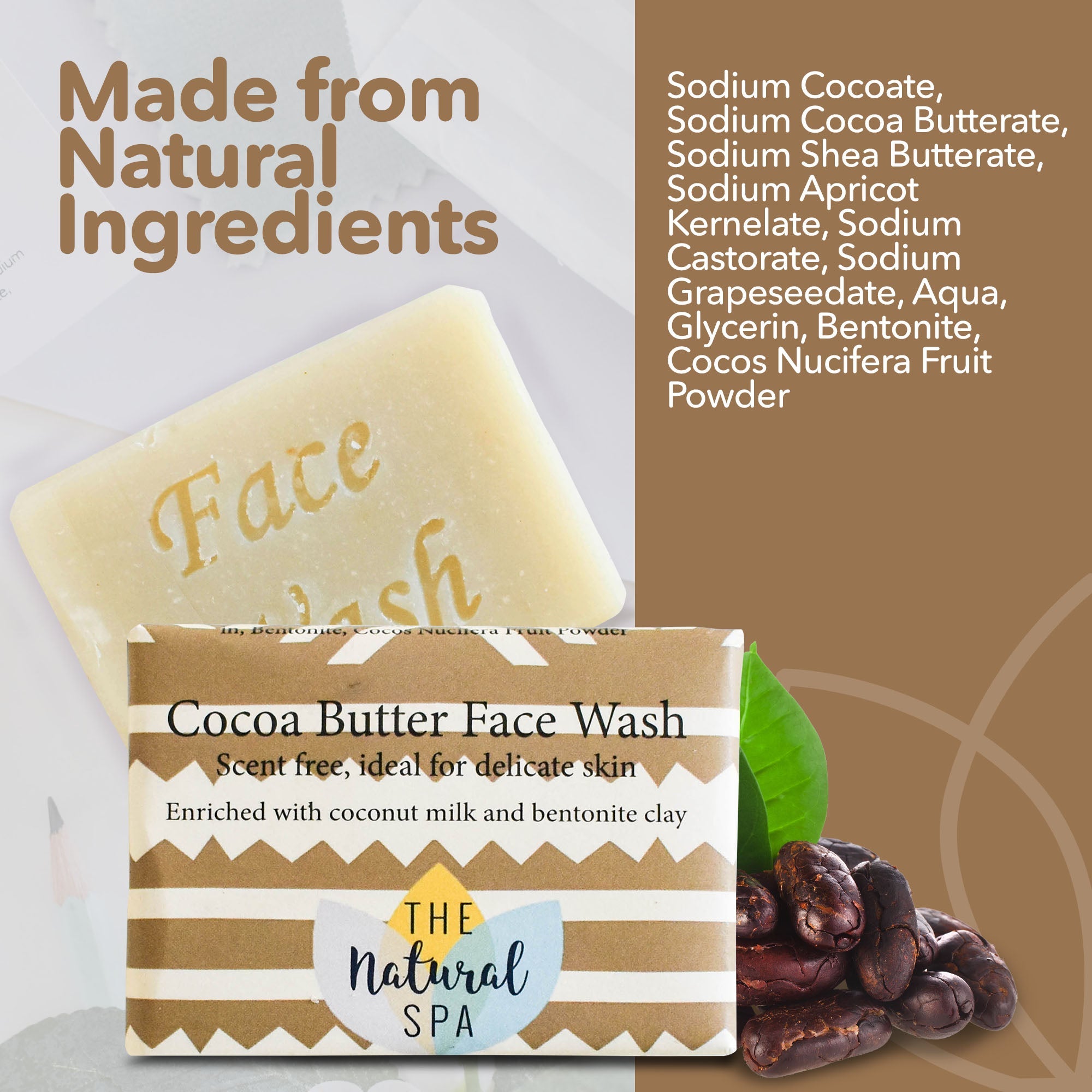 Natural cocoa butter face wash bar for sensitive skin fragrance free skincare — view 4