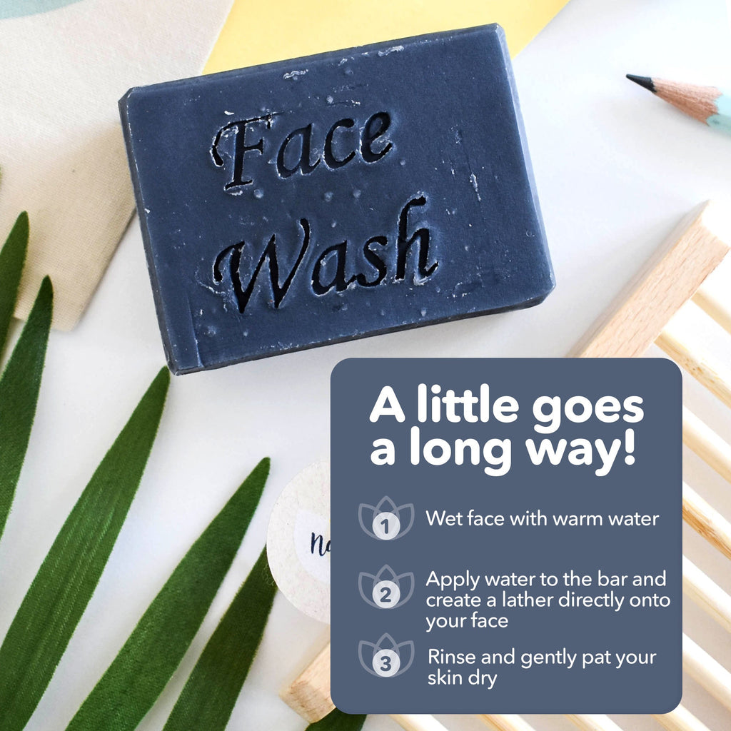 Charcoal face wash bar, round black solid facial soap for naturally detoxifying vegan skincare. — view 5