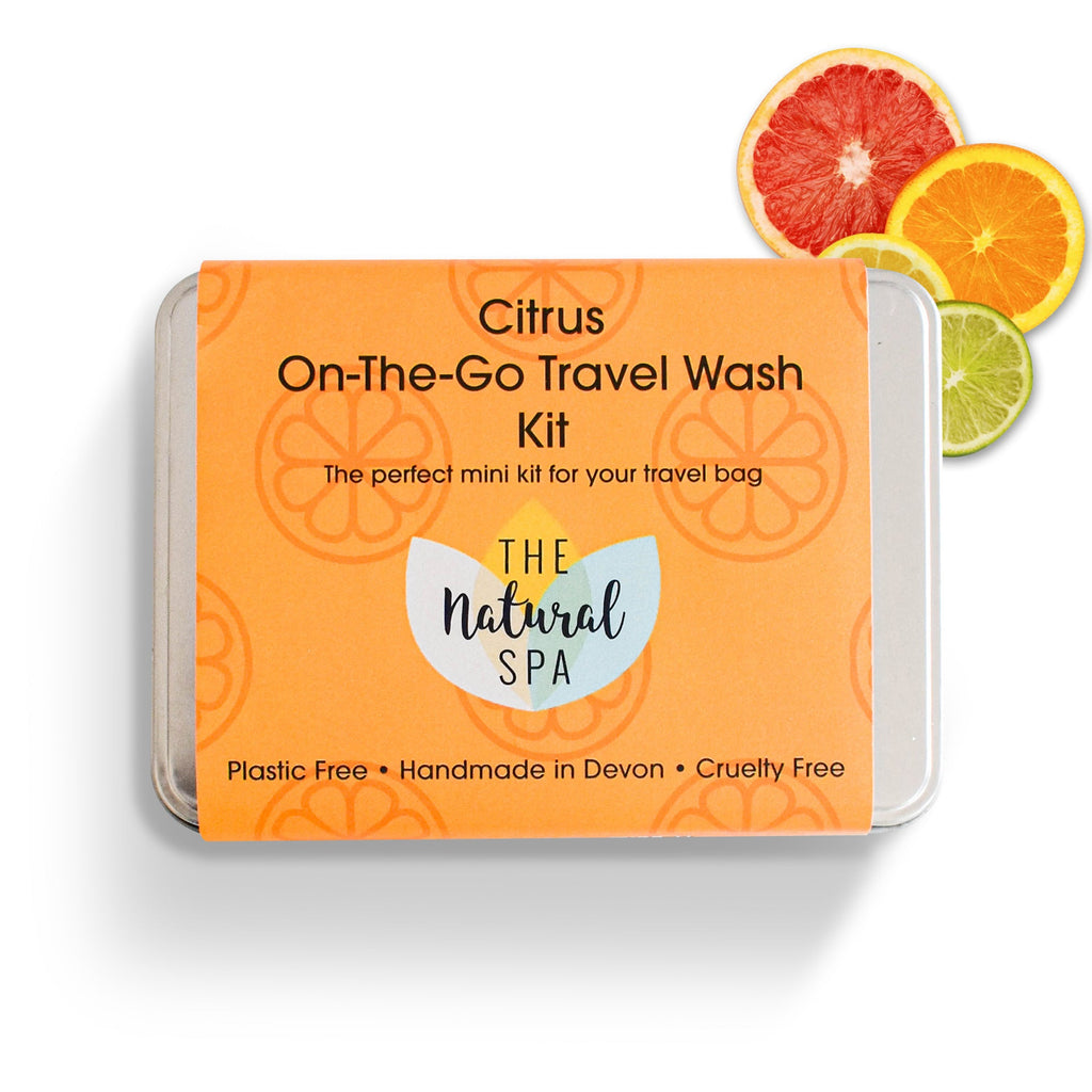 Citrus mini travel wash kit featuring solid vegan soap bars and a reusable aluminum tin — view 2