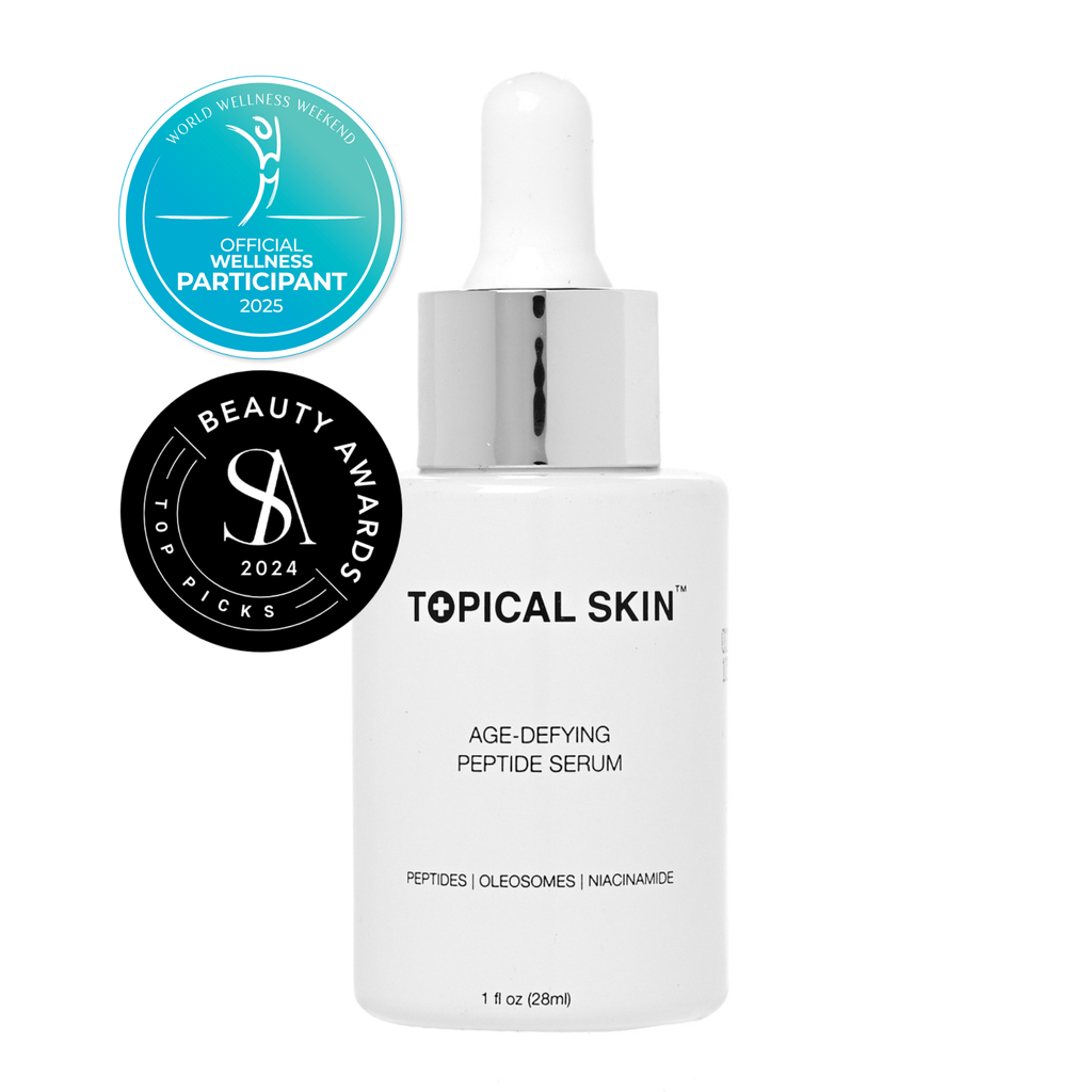 Age-defying peptide serum bottle with lightweight hydrating botanical formula for youthful skin
