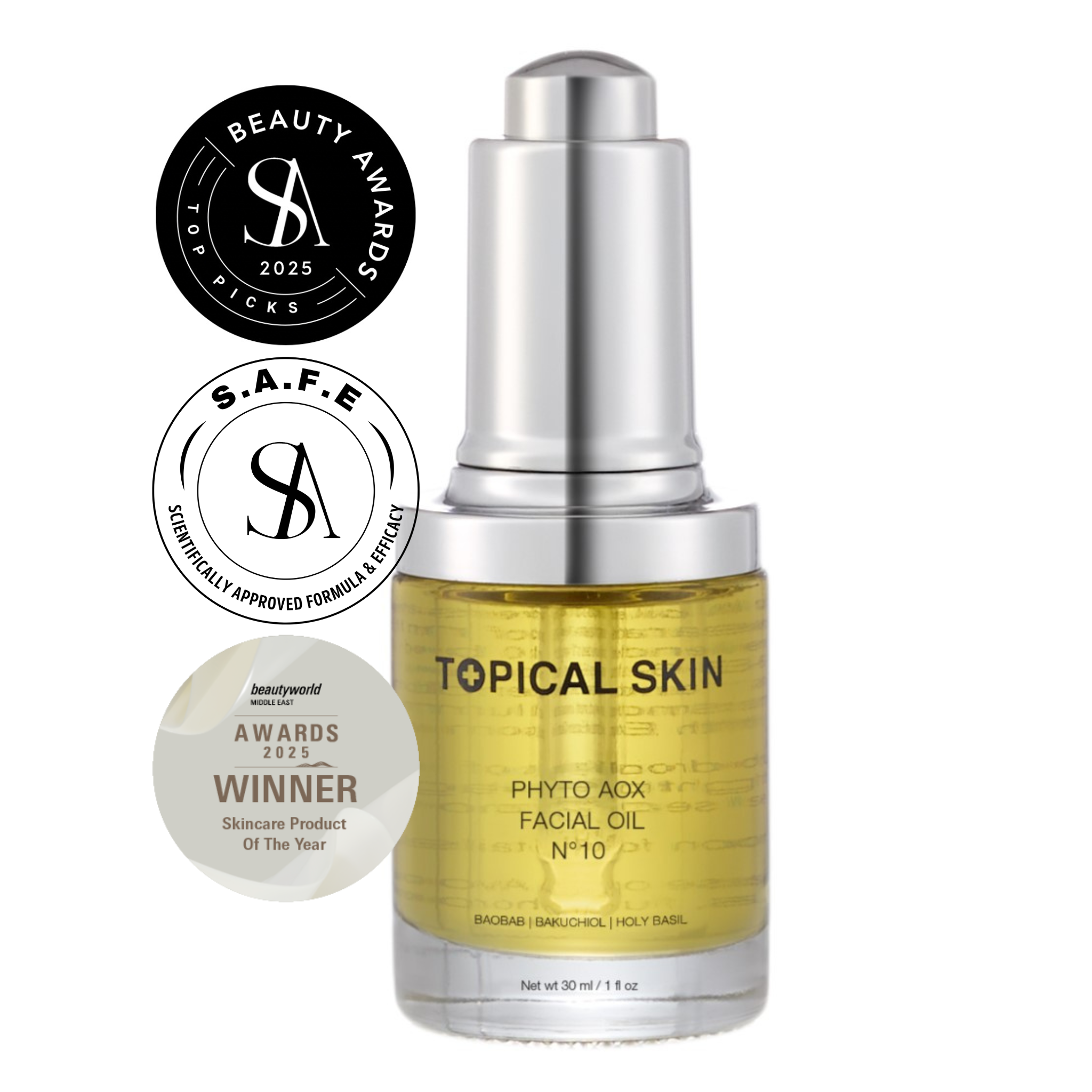 Phyto AOX Facial Oil N°10 in a glass dropper bottle, nourishing clean skincare face serum.