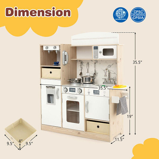 White kids kitchen playset with LED lights storage bins play sink and simulated appliances — view 5