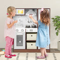 Modern kids toy kitchen playset in coffee finish with pretend ice maker and cooking accessories