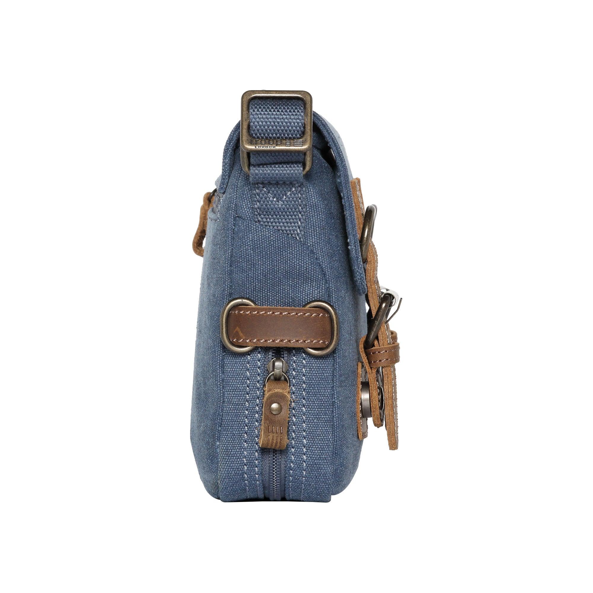 Stonewashed canvas crossbody bag with genuine leather trimmings adjustable strap and brass hardware — view 3