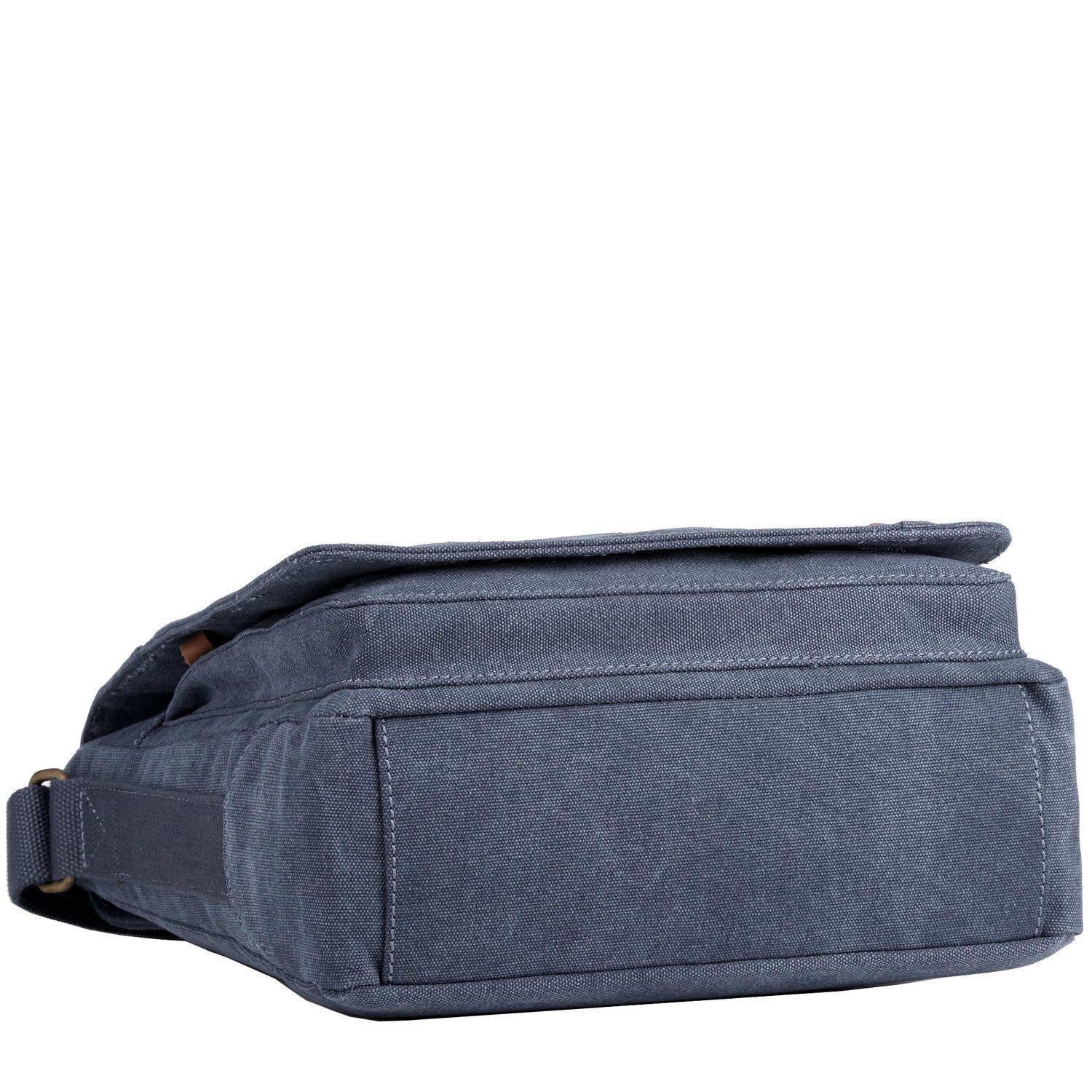 Large canvas flap crossbody bag in stonewashed material with brass buckles and adjustable shoulder strap — view 4