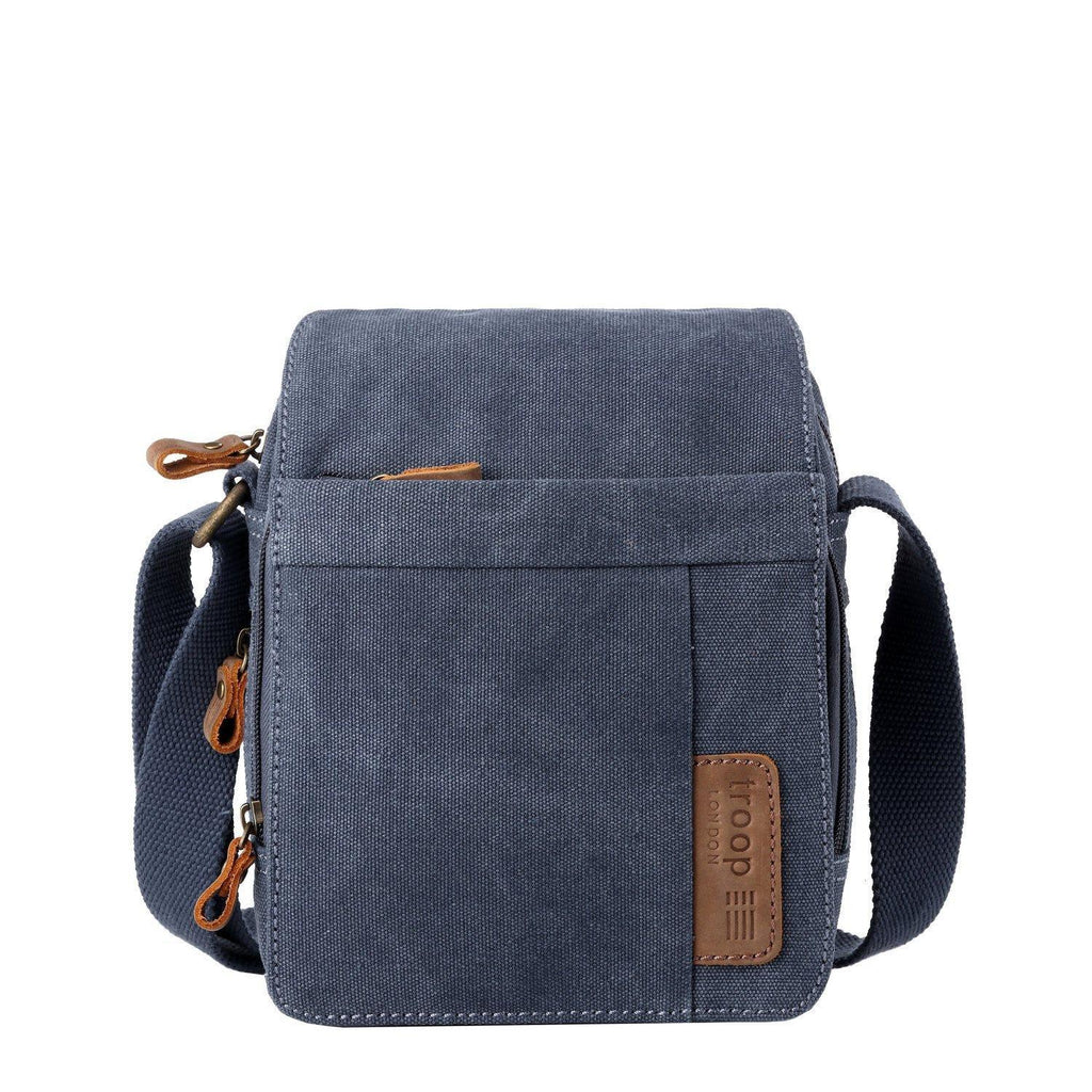 Stonewashed canvas crossbody bag with genuine leather trimmings, brass hardware, and adjustable shoulder strap — view 3