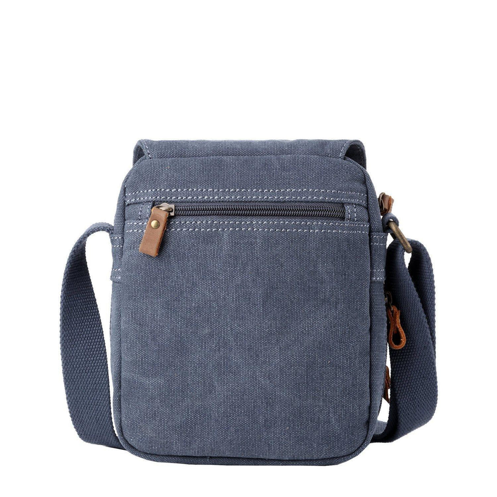 Stonewashed canvas crossbody bag with genuine leather trimmings, brass hardware, and adjustable shoulder strap — view 4