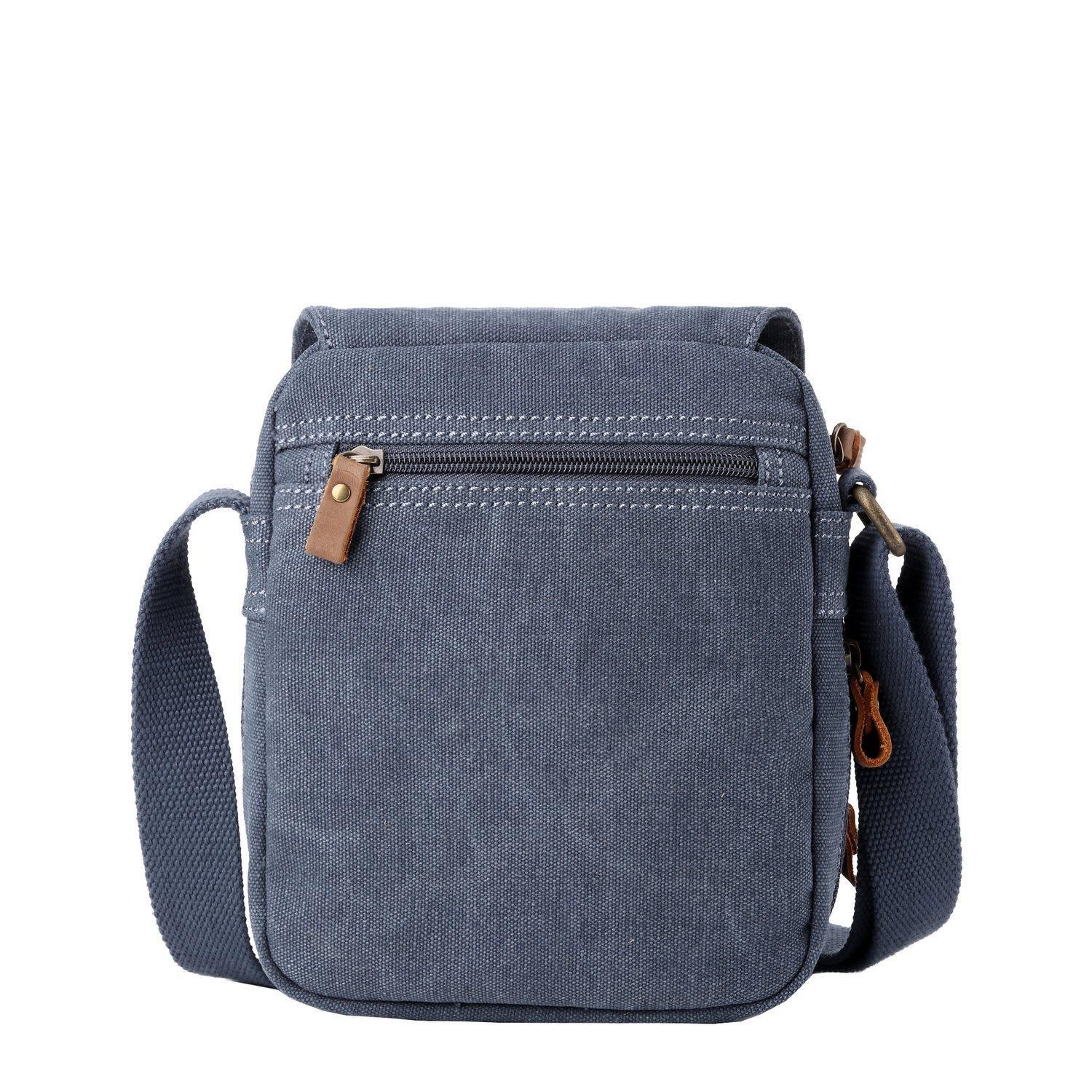Stonewashed canvas crossbody bag with genuine leather trimmings, brass hardware, and adjustable shoulder strap — view 4
