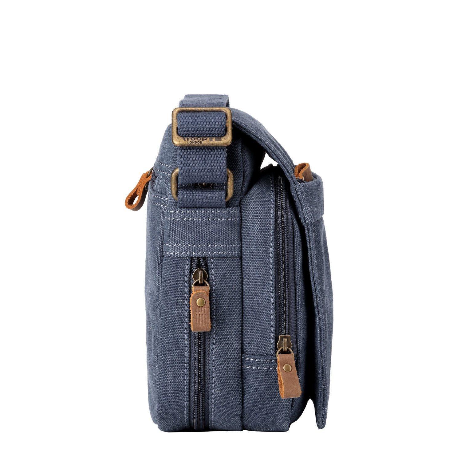Stonewashed canvas crossbody bag with genuine leather trimmings, brass hardware, and adjustable shoulder strap — view 5