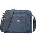 Large stonewashed canvas crossbody bag with adjustable shoulder strap and brass buckles