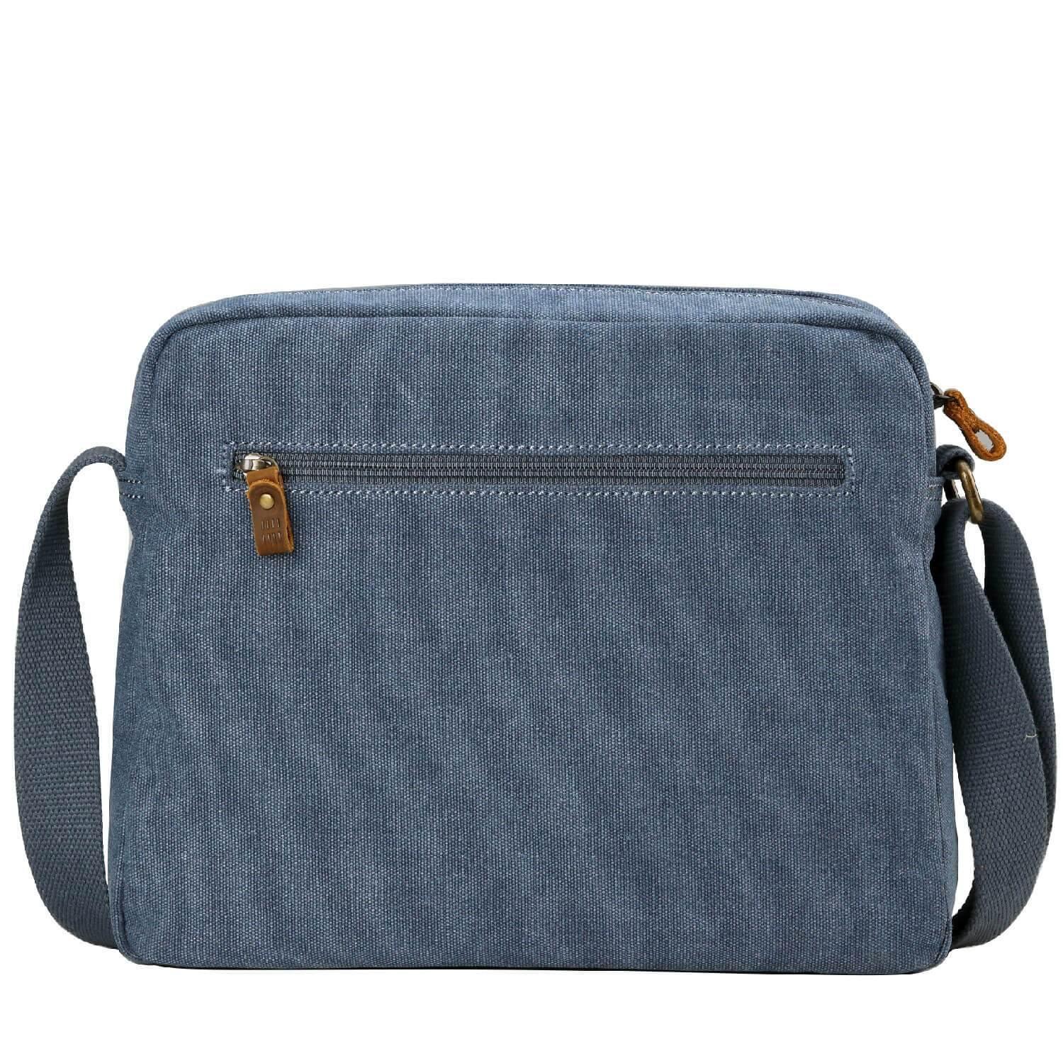 Large stonewashed canvas crossbody bag with adjustable shoulder strap and brass buckles — view 2