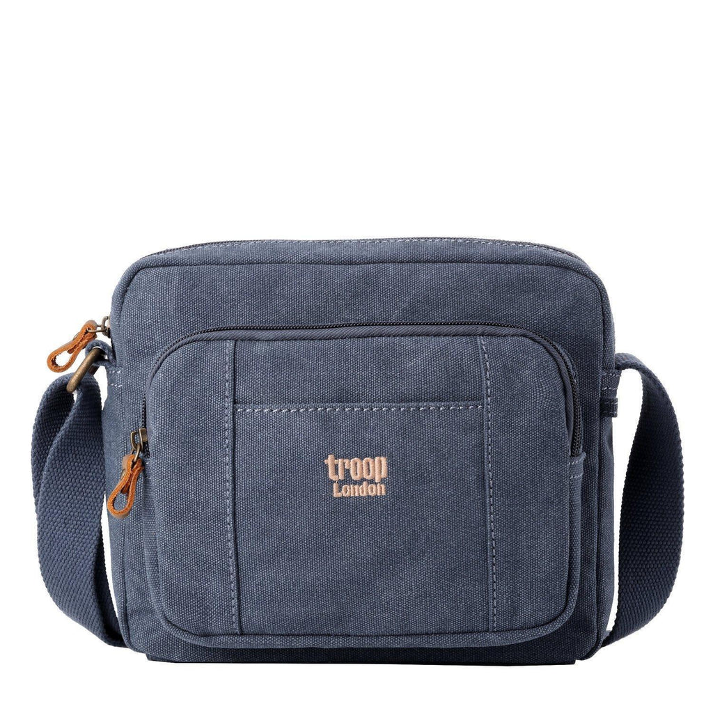 Small stonewashed canvas crossbody bag with genuine leather trimmings and adjustable shoulder strap — view 3