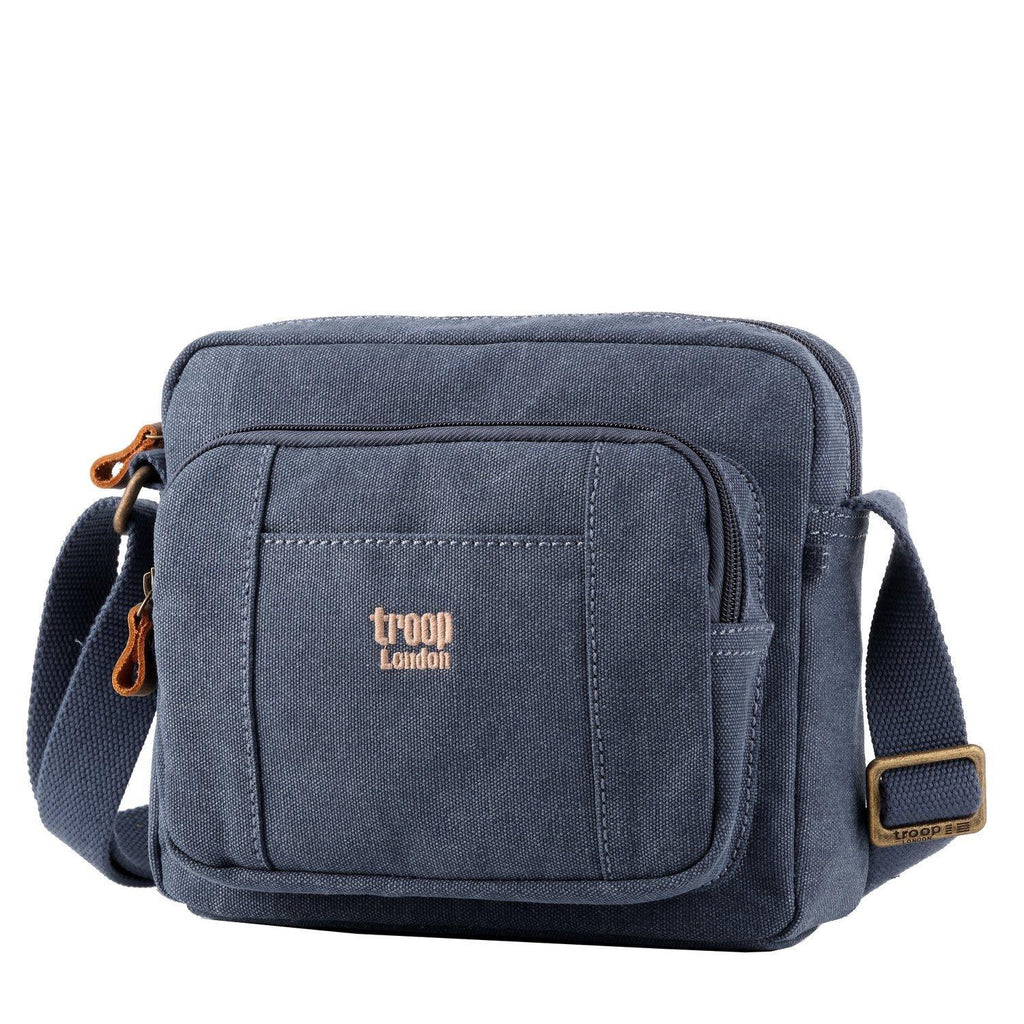 Small stonewashed canvas crossbody bag with genuine leather trimmings and adjustable shoulder strap — view 2