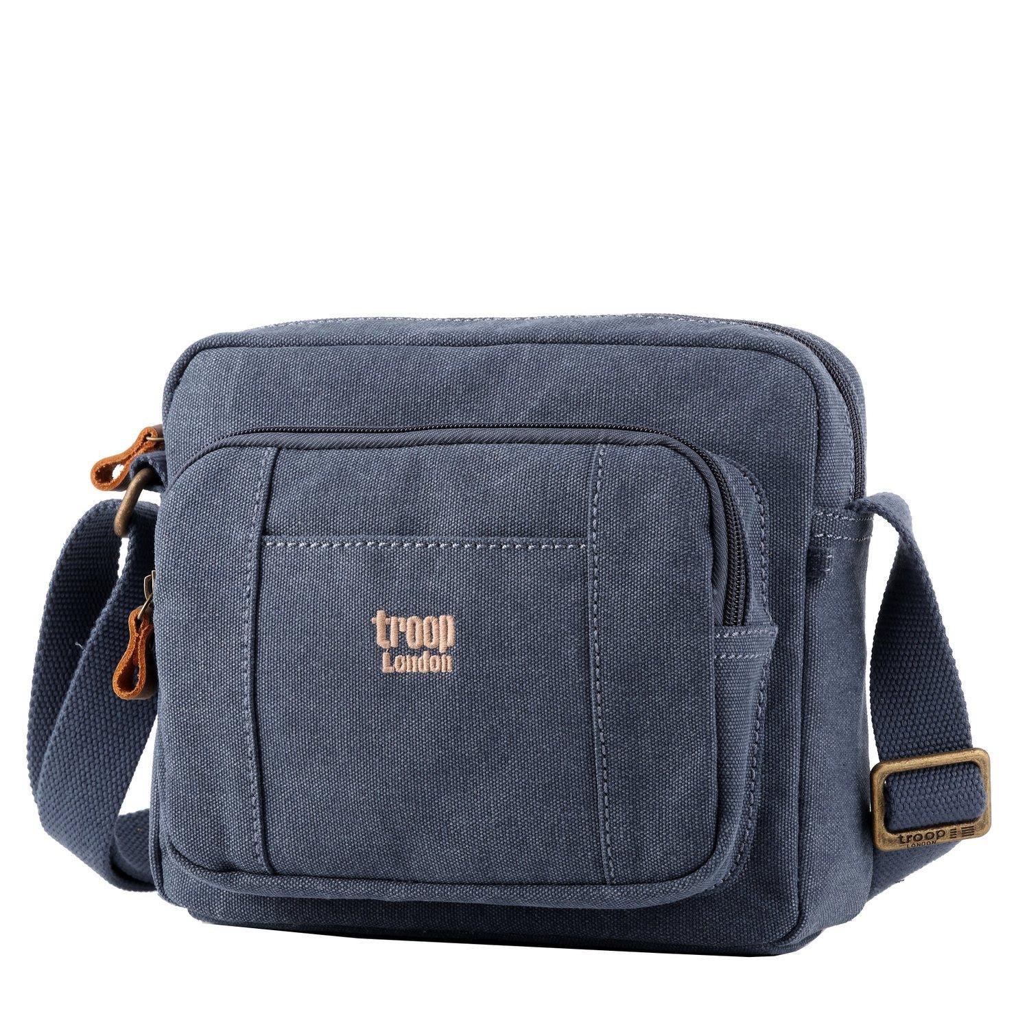 Small stonewashed canvas crossbody bag with genuine leather trimmings and adjustable shoulder strap — view 2