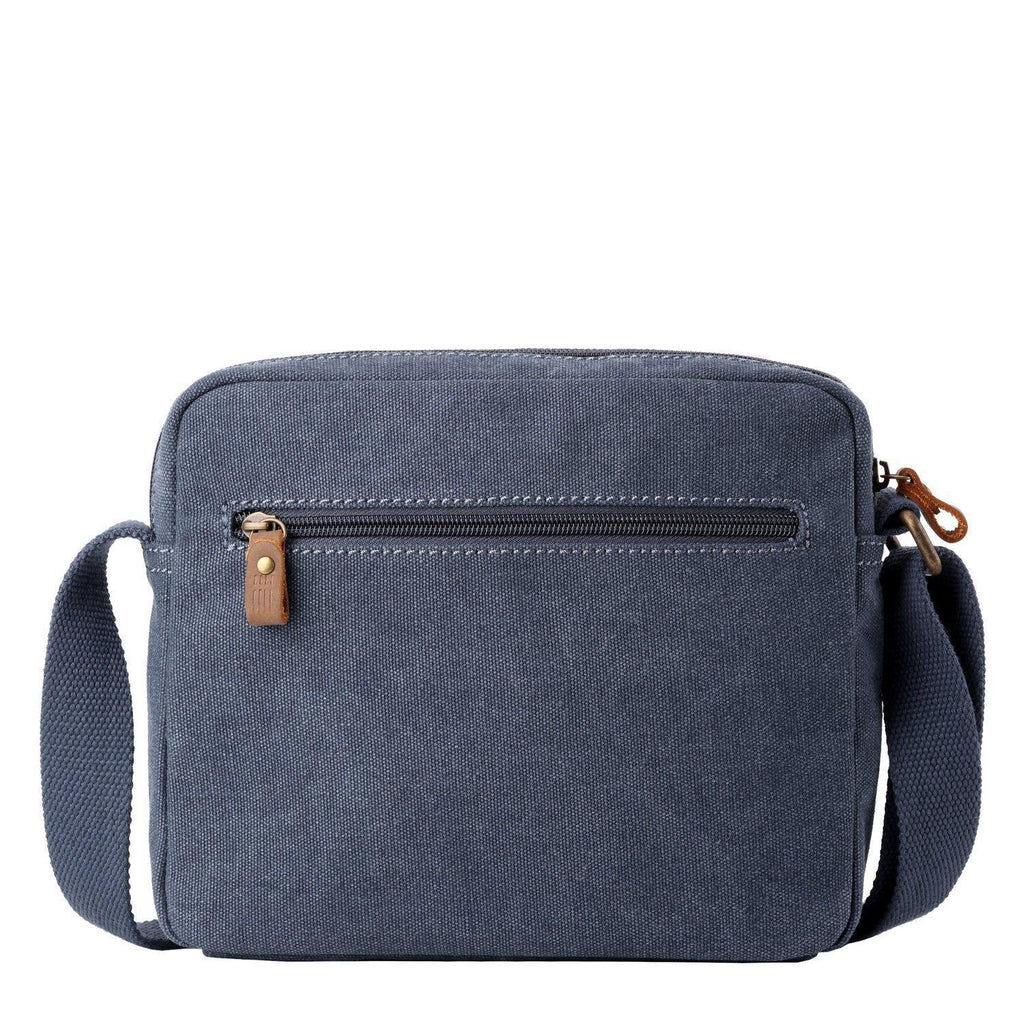 Small stonewashed canvas crossbody bag with genuine leather trimmings and adjustable shoulder strap — view 4