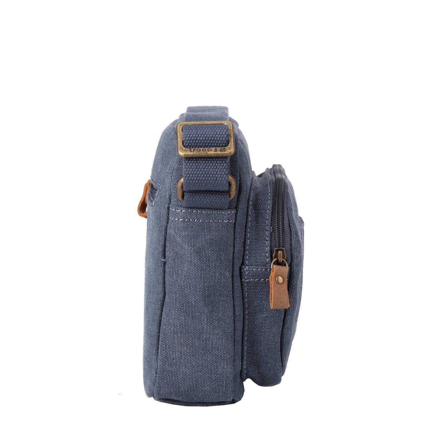 Small stonewashed canvas crossbody bag with genuine leather trimmings and adjustable shoulder strap — view 5