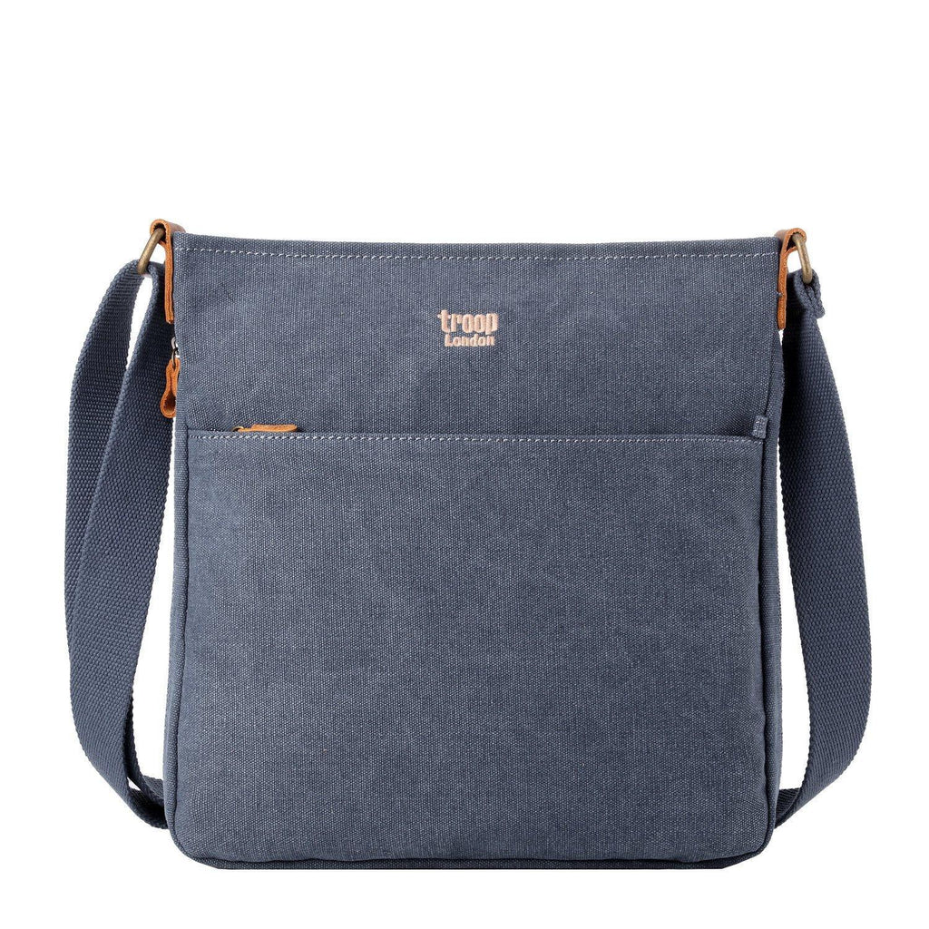 Large stonewashed canvas crossbody bag with genuine leather trim and adjustable shoulder strap — view 3