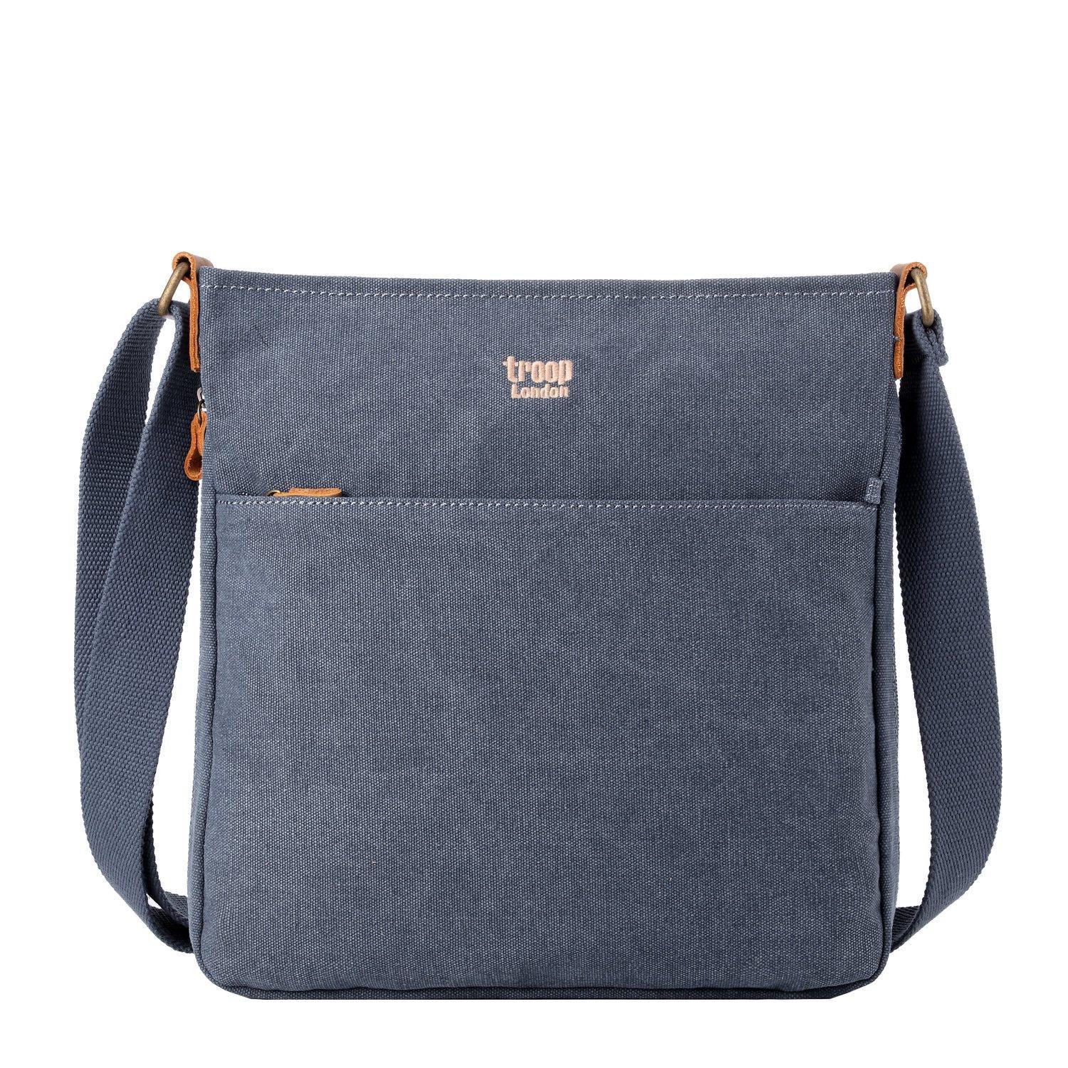 Large stonewashed canvas crossbody bag with genuine leather trim and adjustable shoulder strap — view 3
