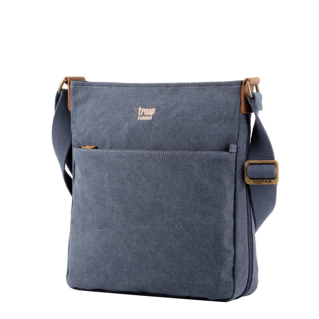 Large stonewashed canvas crossbody bag with genuine leather trim and adjustable shoulder strap — view 2