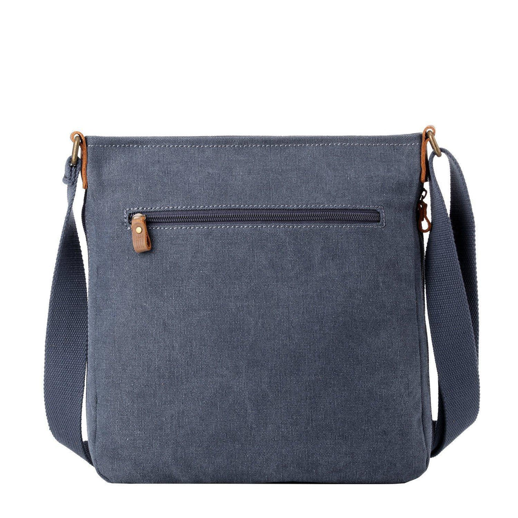Large stonewashed canvas crossbody bag with genuine leather trim and adjustable shoulder strap — view 4