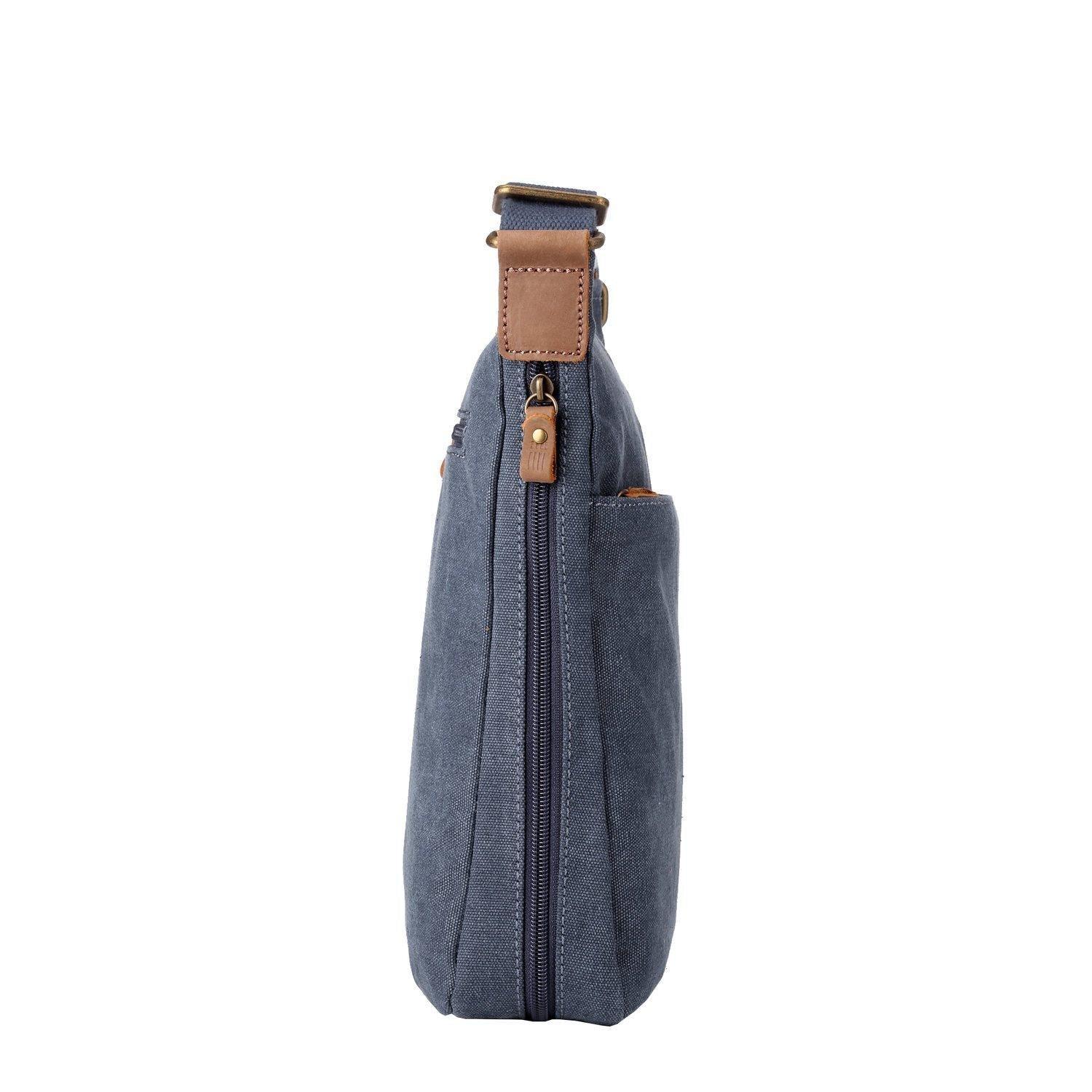 Large stonewashed canvas crossbody bag with genuine leather trim and adjustable shoulder strap — view 5