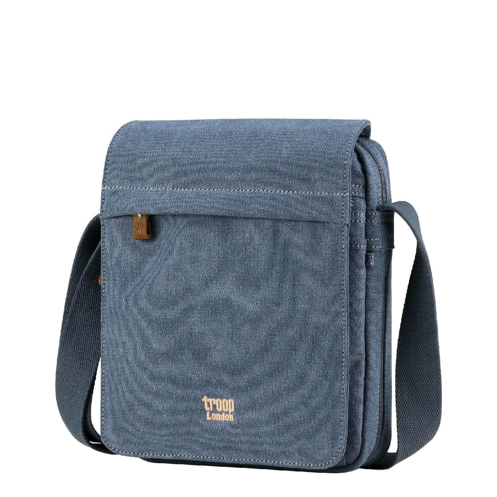 Compact stonewashed canvas crossbody bag with built-in organiser, genuine leather trim, and adjustable shoulder strap — view 2