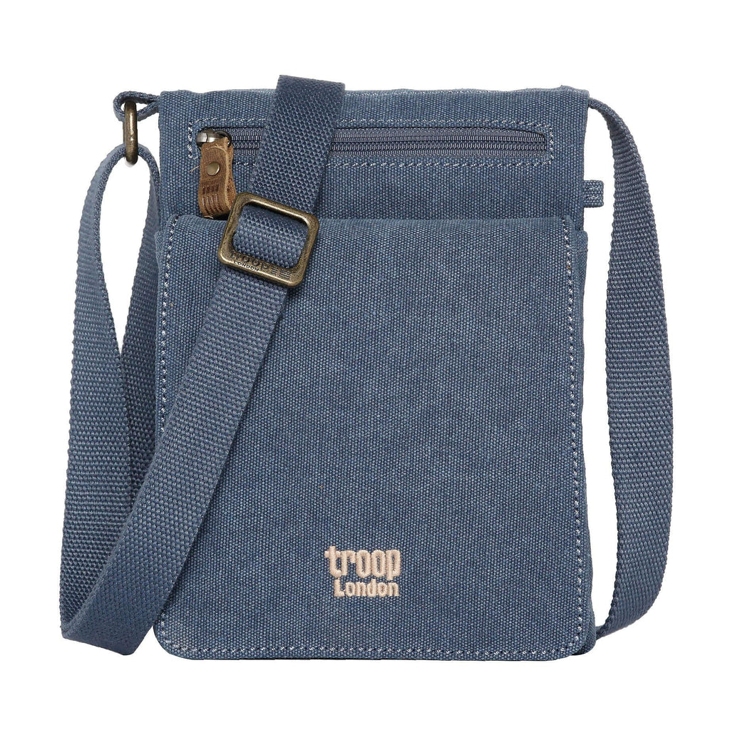 Mini canvas crossbody bag in stonewashed fabric with leather trims and adjustable shoulder strap