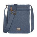 Mini canvas crossbody bag in stonewashed fabric with leather trims and adjustable shoulder strap