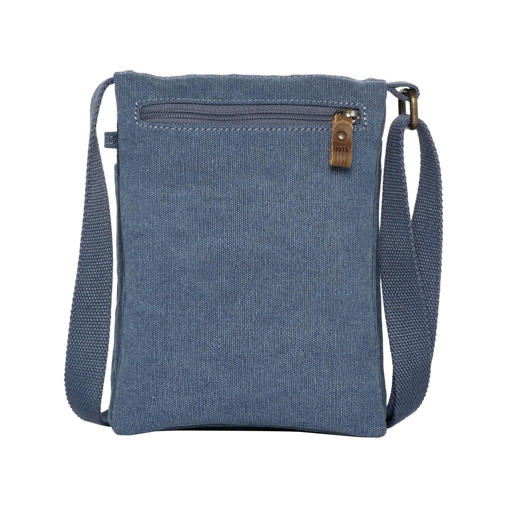 Mini canvas crossbody bag in stonewashed fabric with leather trims and adjustable shoulder strap — view 4