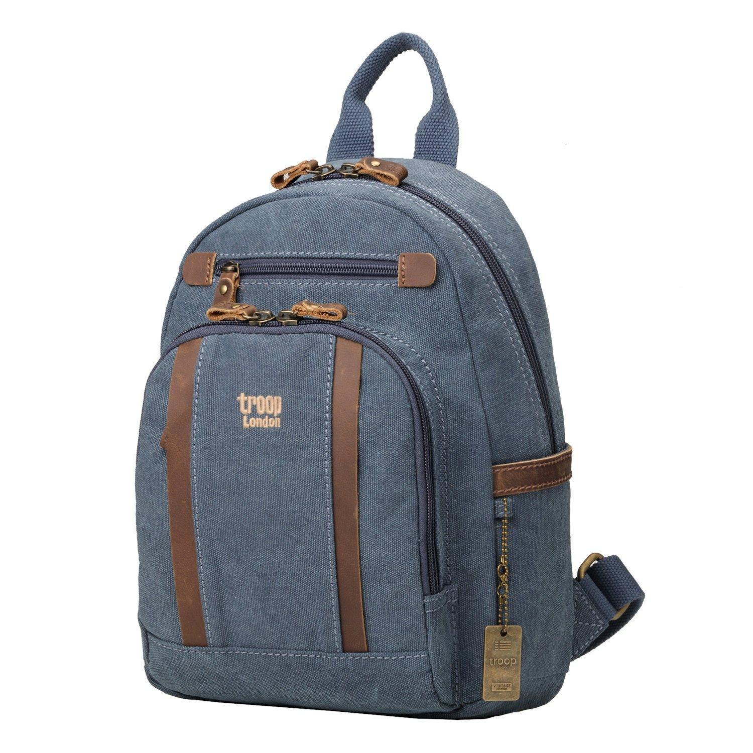Small stonewashed canvas backpack with leather trimmings brass buckles and side pockets — view 2