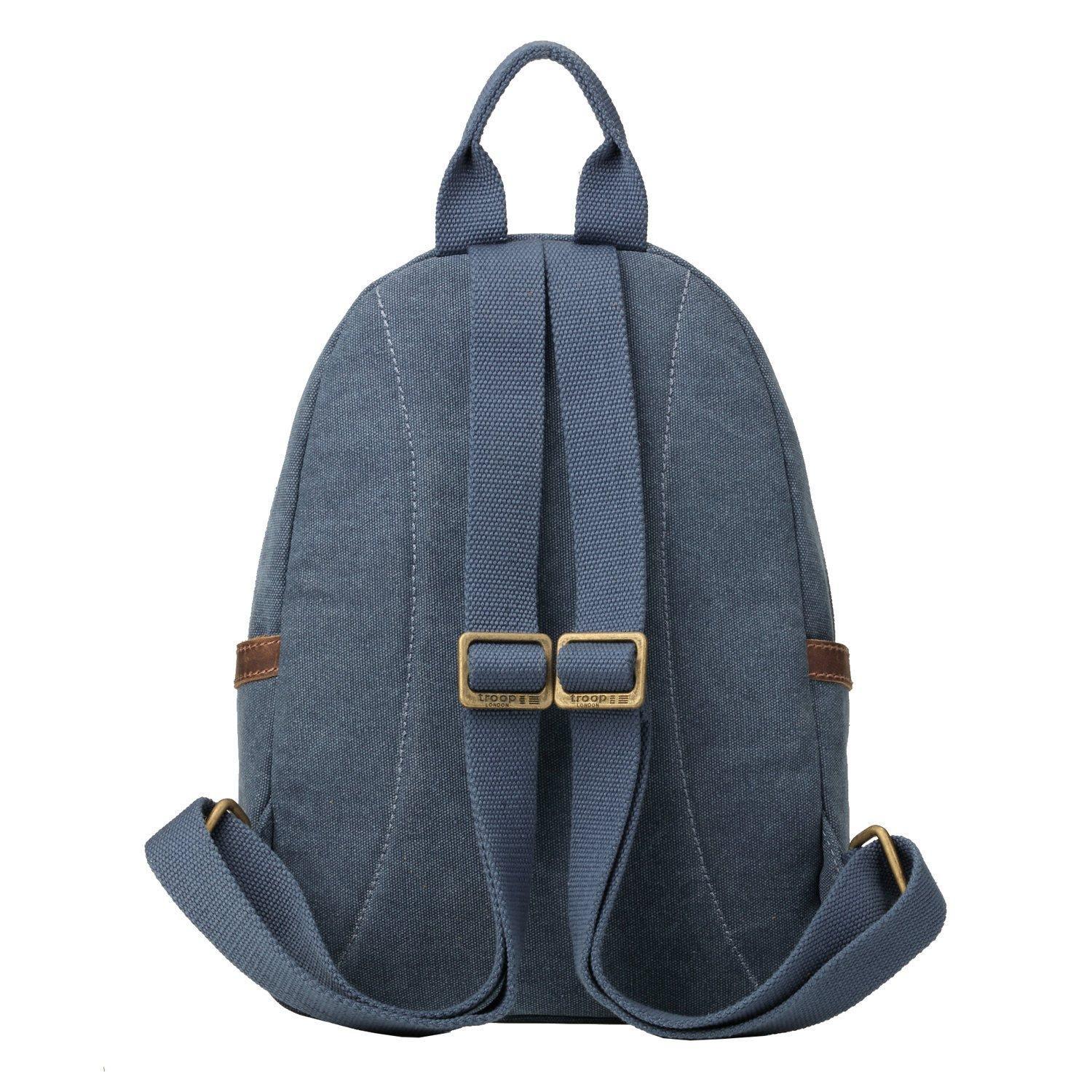 Small stonewashed canvas backpack with leather trimmings brass buckles and side pockets — view 3