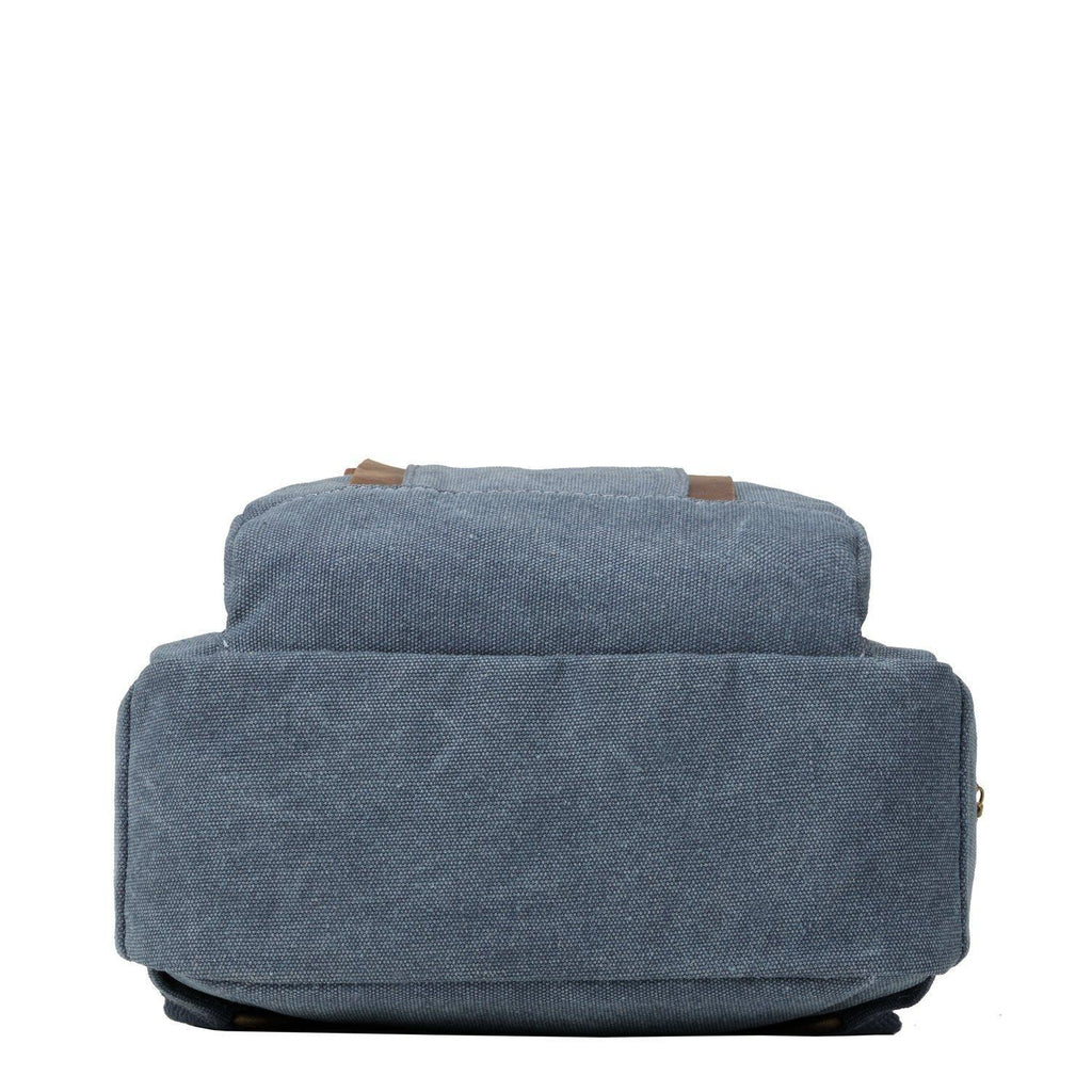 Small stonewashed canvas backpack with leather trimmings brass buckles and side pockets — view 5