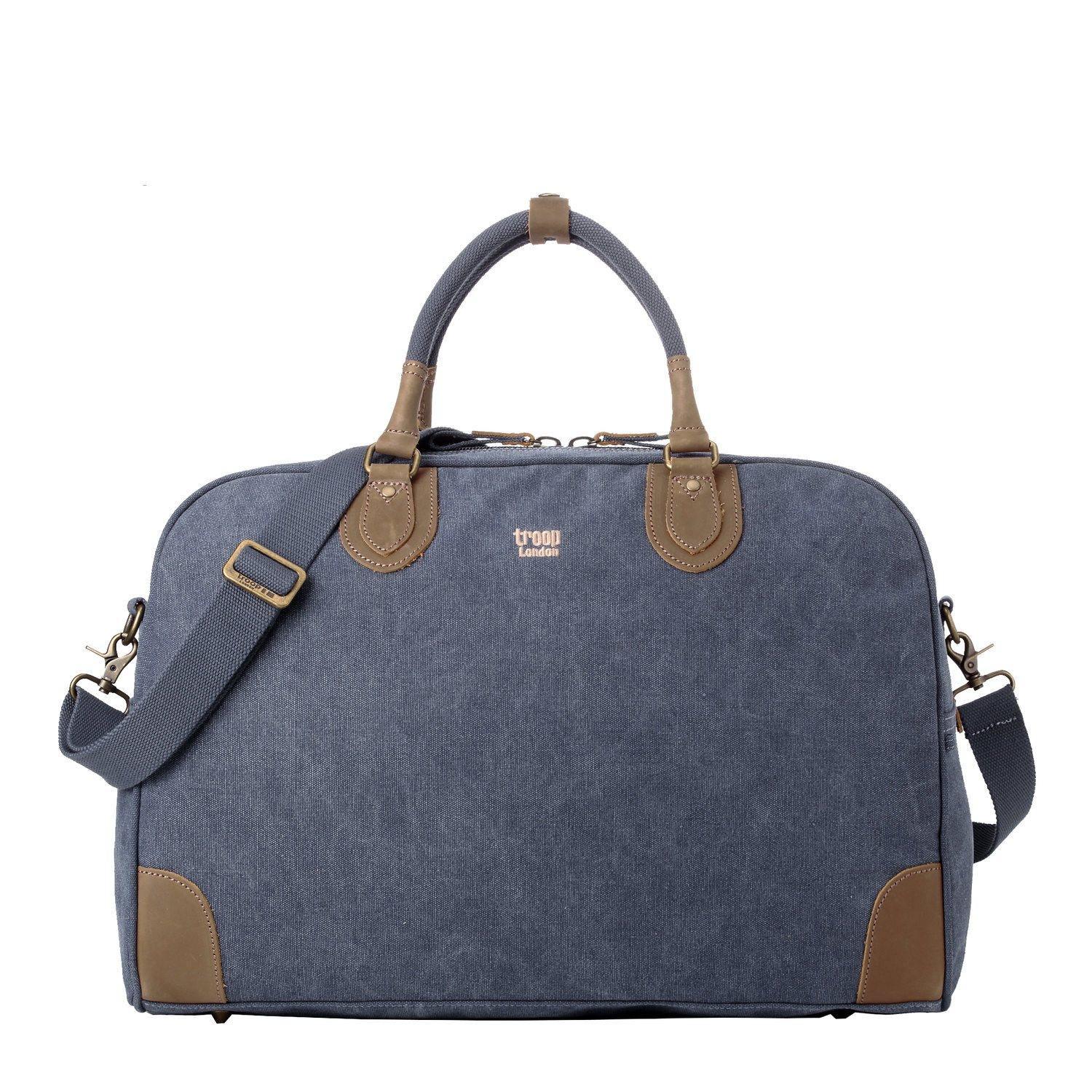 Large 45L stonewashed canvas holdall duffel bag with genuine leather trim and brass hardware. — view 2
