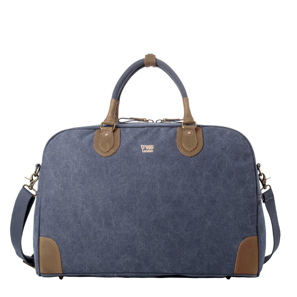 Large 45L stonewashed canvas holdall duffel bag with genuine leather trim and brass hardware. — view 4