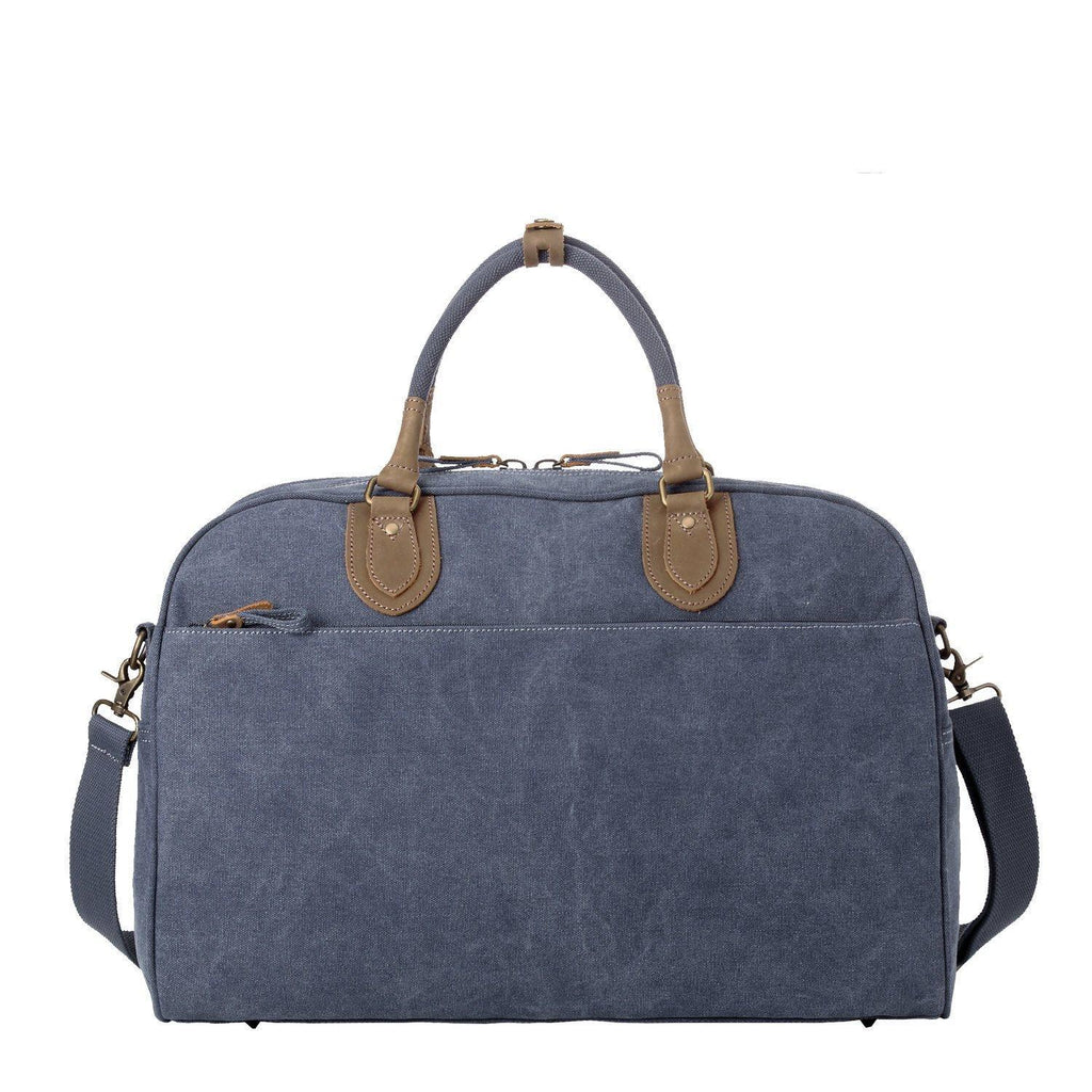 Large 45L stonewashed canvas holdall duffel bag with genuine leather trim and brass hardware. — view 5