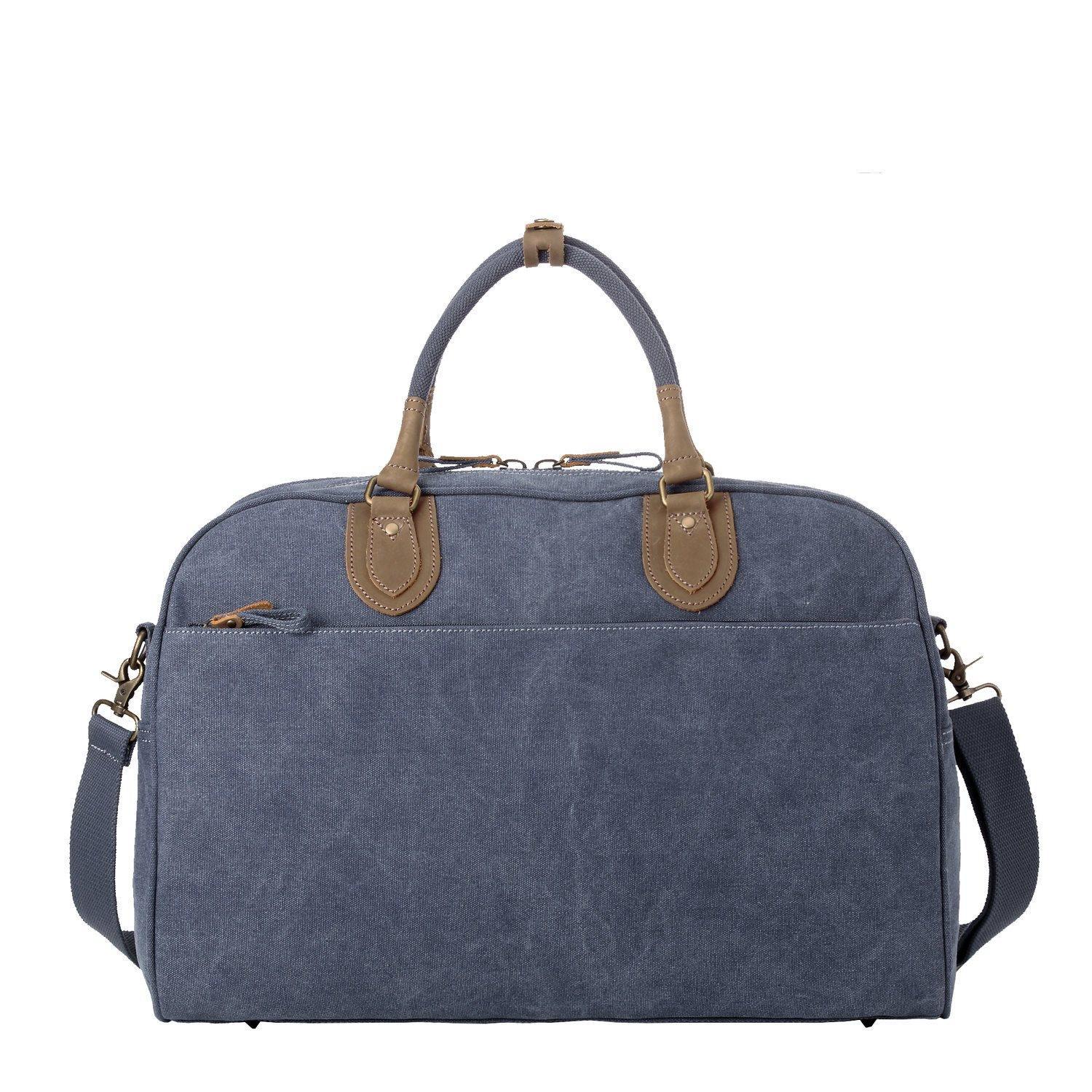 Large 45L stonewashed canvas holdall duffel bag with genuine leather trim and brass hardware. — view 5