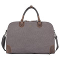 Large 45L stonewashed canvas holdall duffel bag with genuine leather trim and brass hardware.