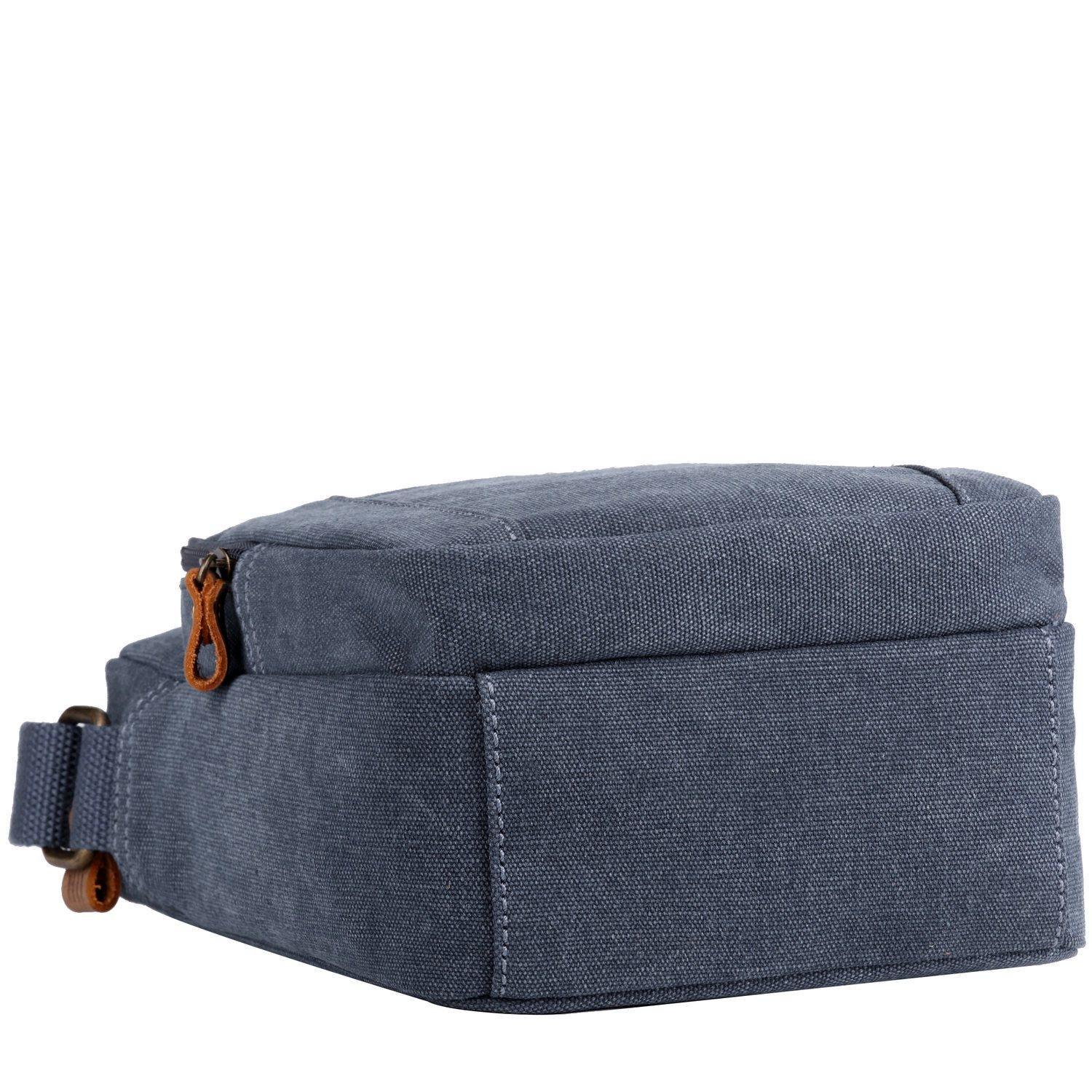 Vertical stonewashed canvas crossbody bag with genuine leather trim and an adjustable shoulder strap — view 5